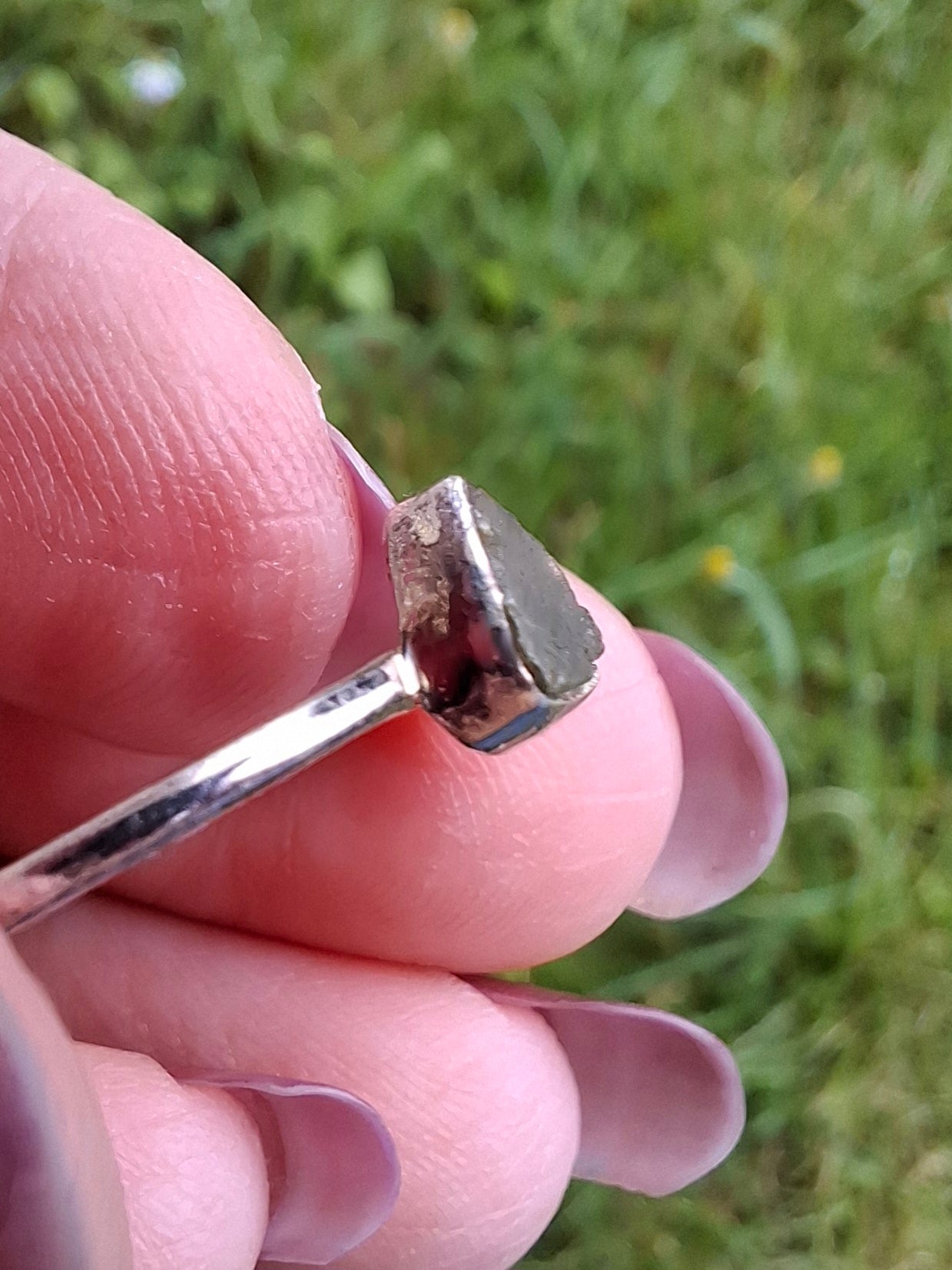 Moldavite Ring, size large R/small S, 925 Silver, Tektite (Ref: R67)