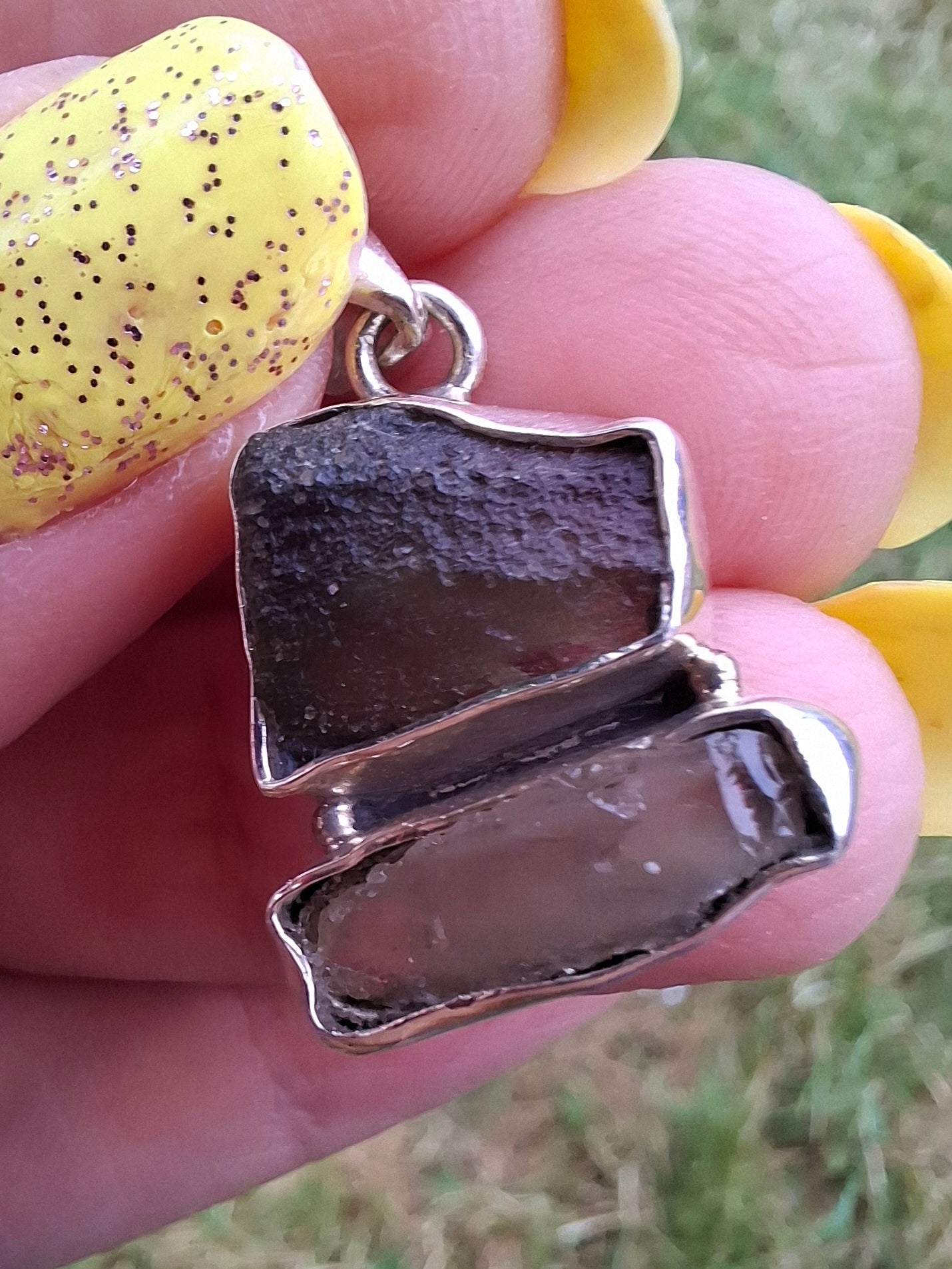 Moldavite & Libyan Desert Glass Pendant, 925 Silver, Tektite (Ref: MLP6)