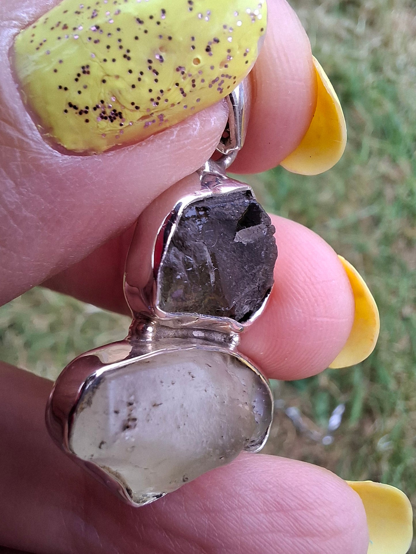 Moldavite & Libyan Desert Glass Pendant, 925 Silver, Tektite (Ref: MLP10)