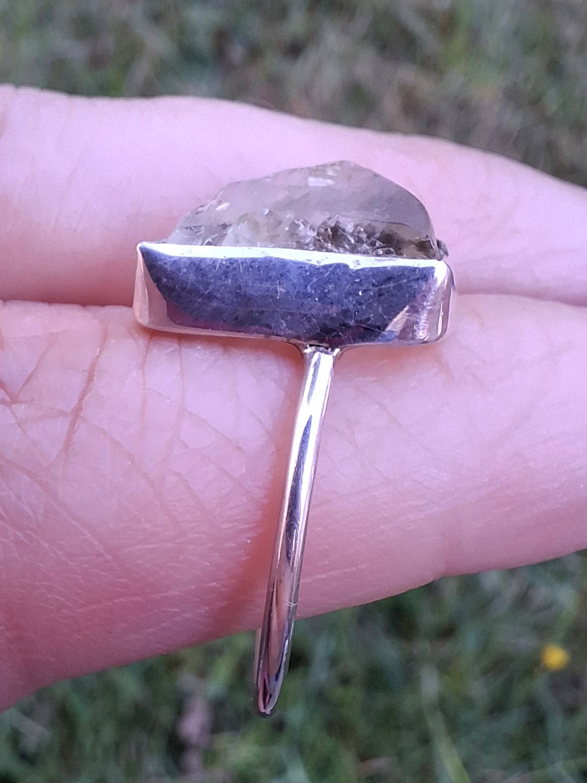 Libyan Desert Glass Ring, size large O, 925 Silver, Tektite (Ref: LR37)