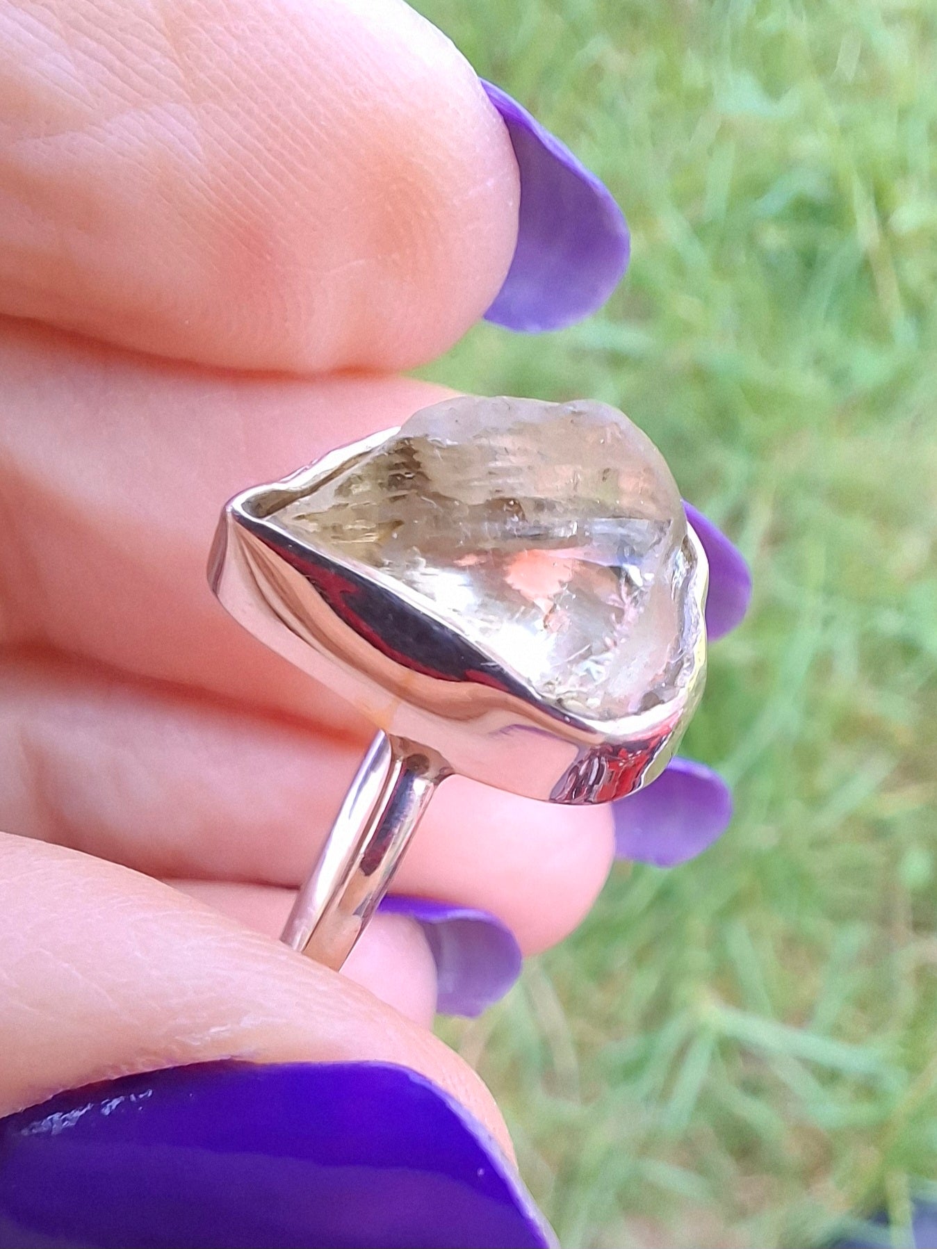 Libyan Desert Glass Ring, size large K, 925 Silver, Tektite (Ref: LR13)