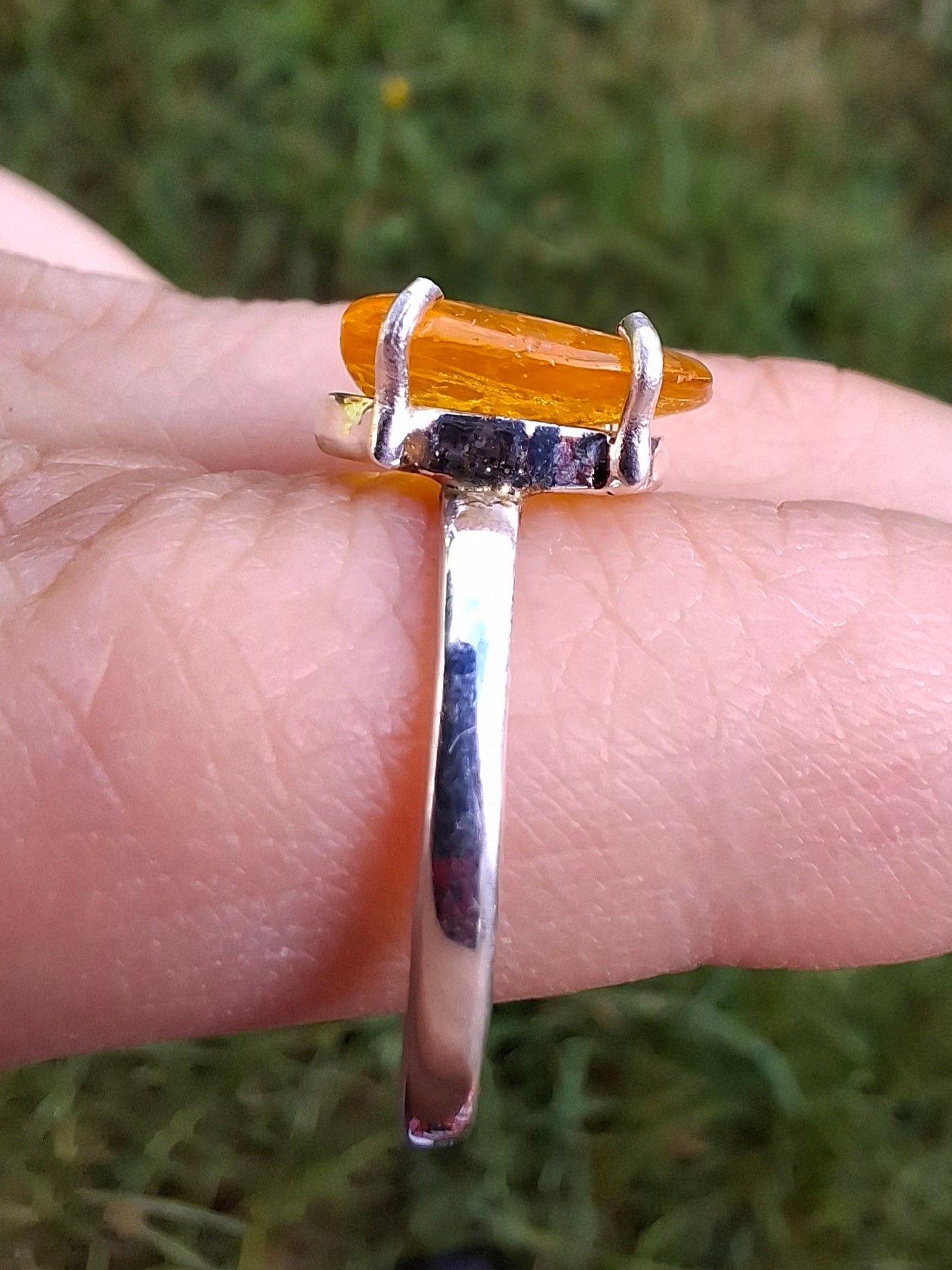 Baltic Amber Ring, size large N, 925 Silver, Fossil (Ref: AR9)