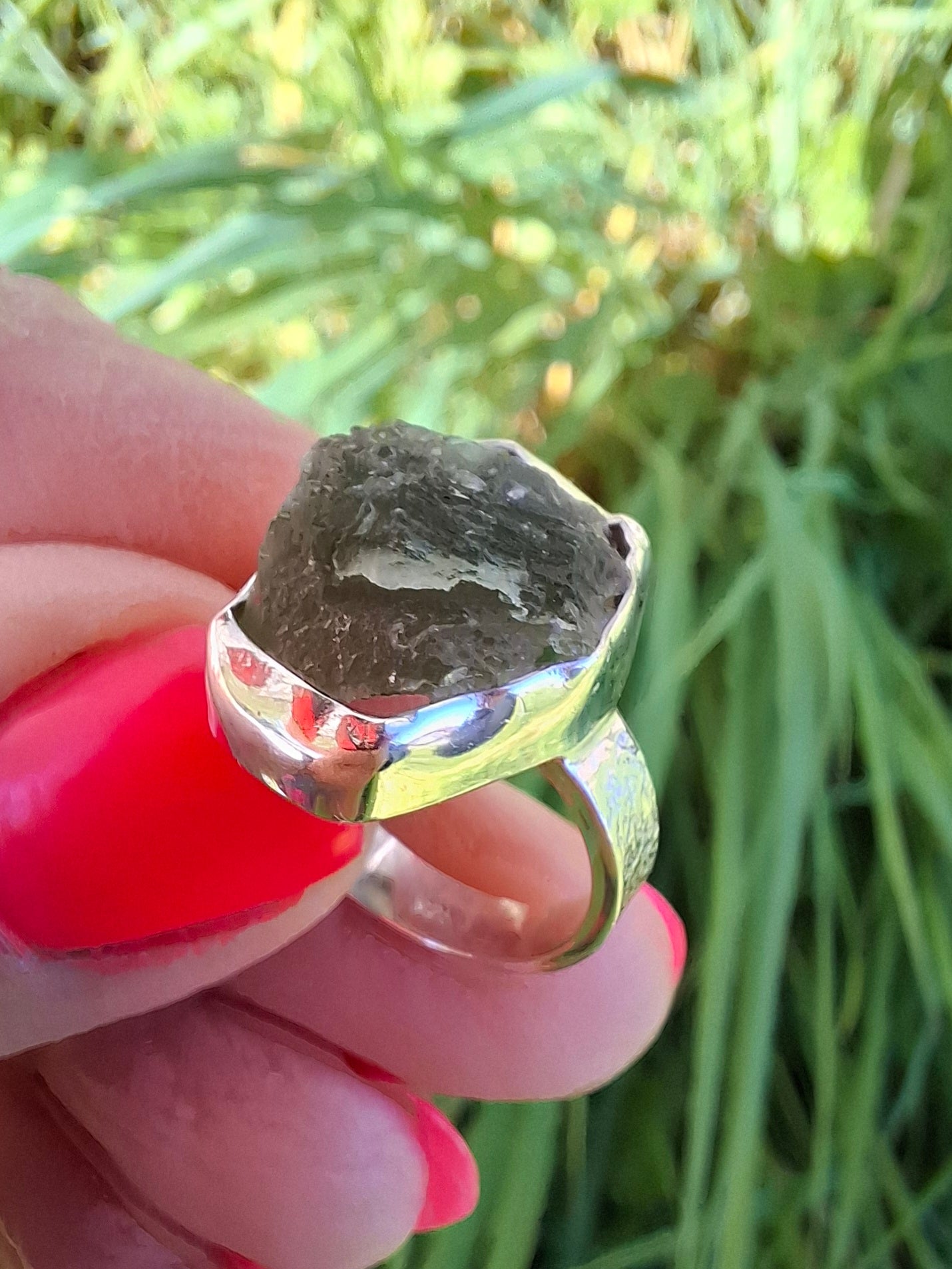 Modavite Ring, size J, 925 Silver, Tektite (Ref: R297)