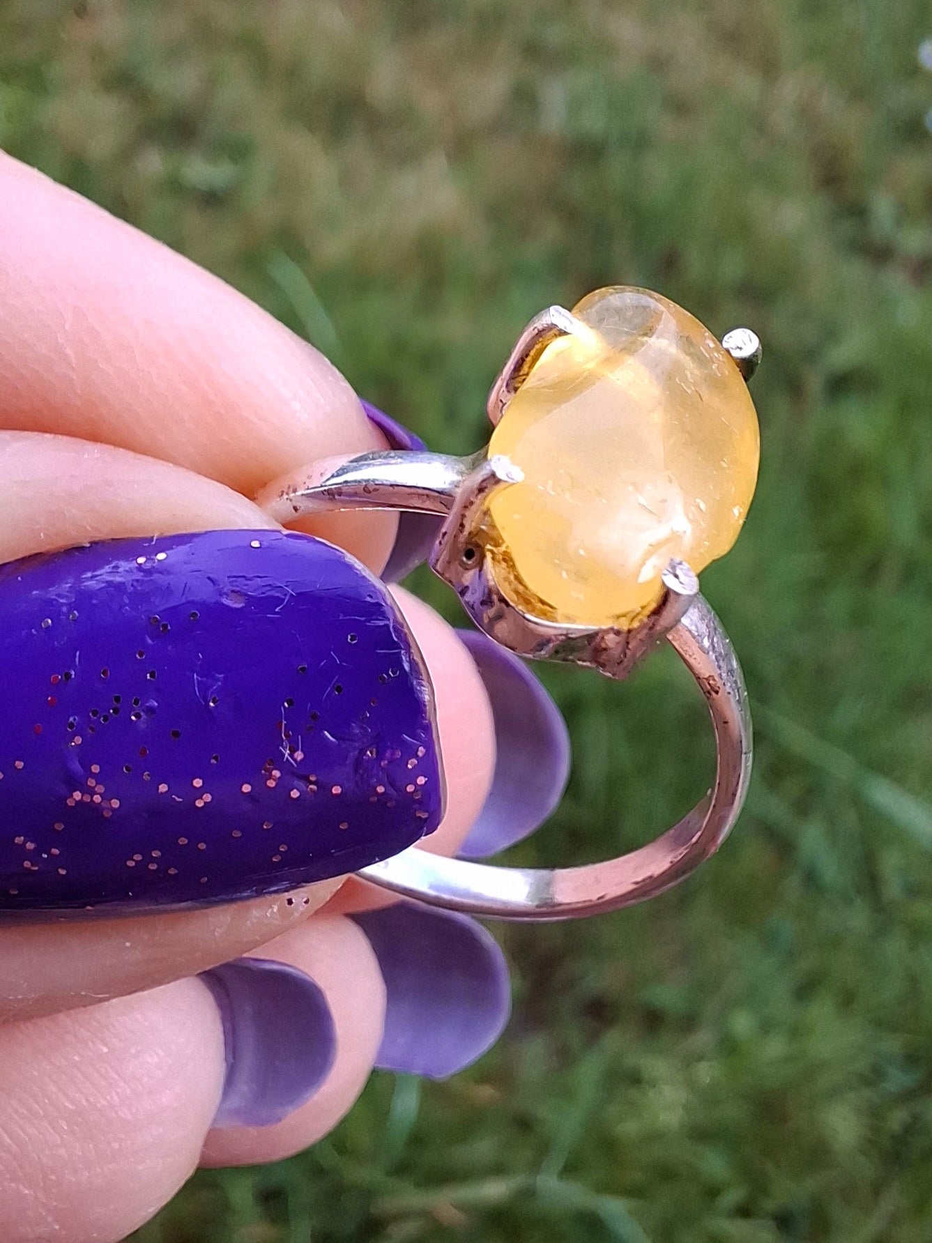 Baltic Amber Ring, size large Q, 925 Silver, Fossil (Ref: AR13)