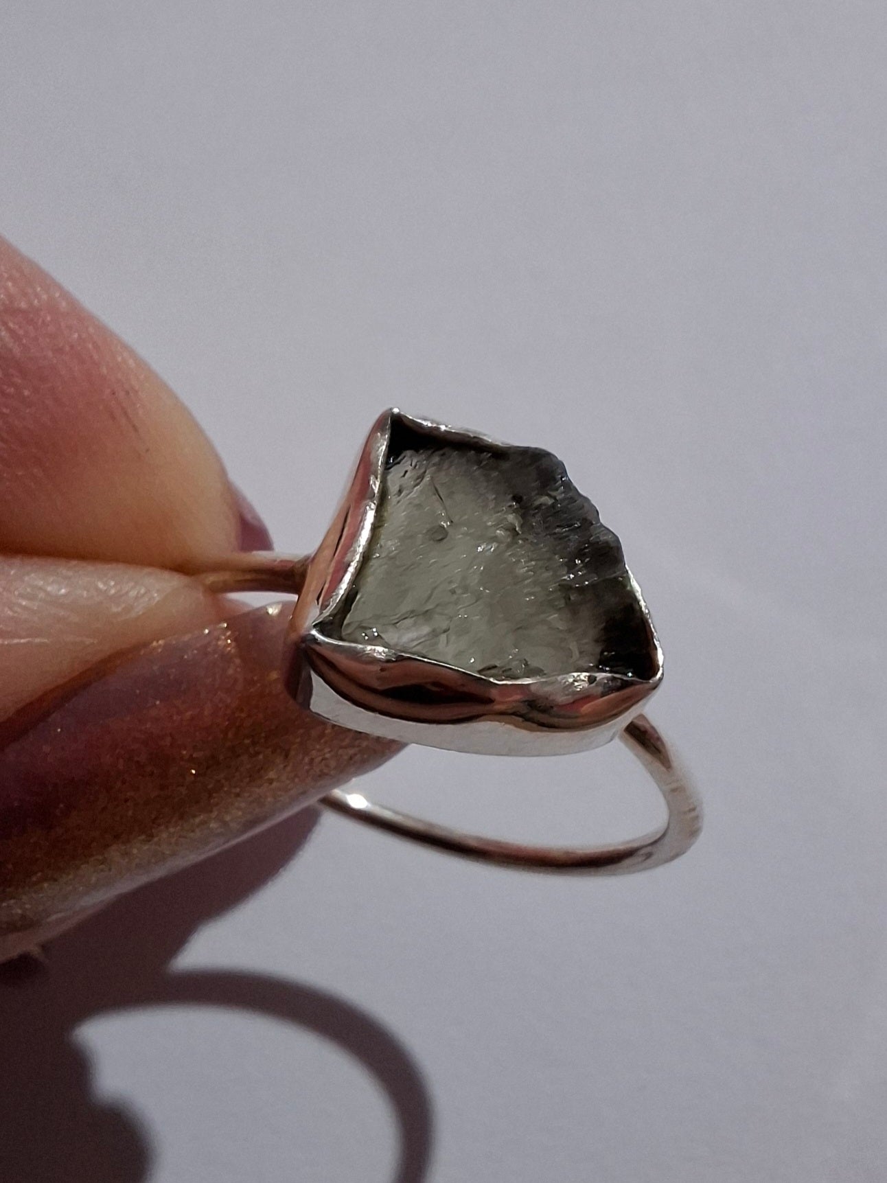 Moldavite Ring, size large T, 925 Silver, Tektite (Ref: R28)