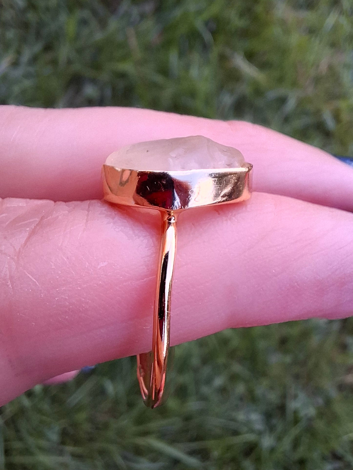 Libyan Desert Glass Ring, 14K GOLD Plated, size R, Tektite (Ref: LR66)