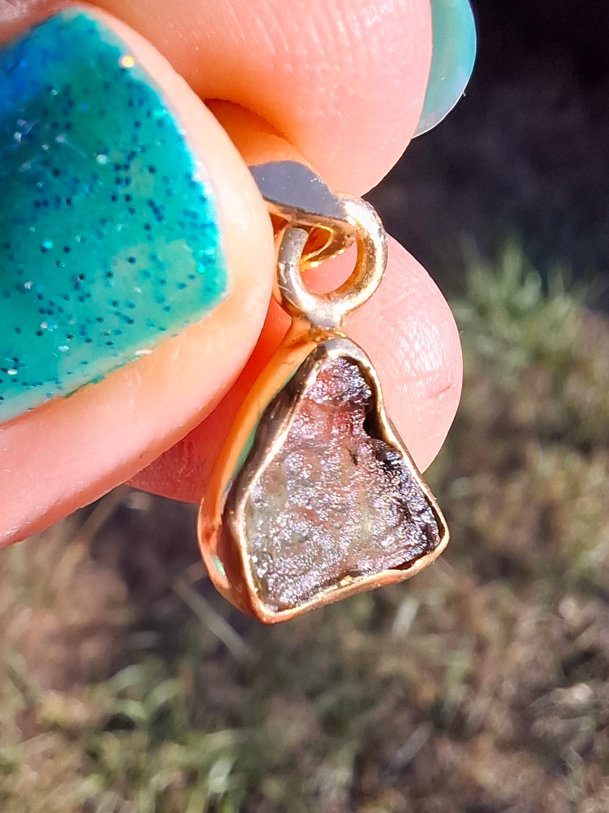 Moldavite Pendant, 14K GOLD Plated, Tektite (Ref: P452)