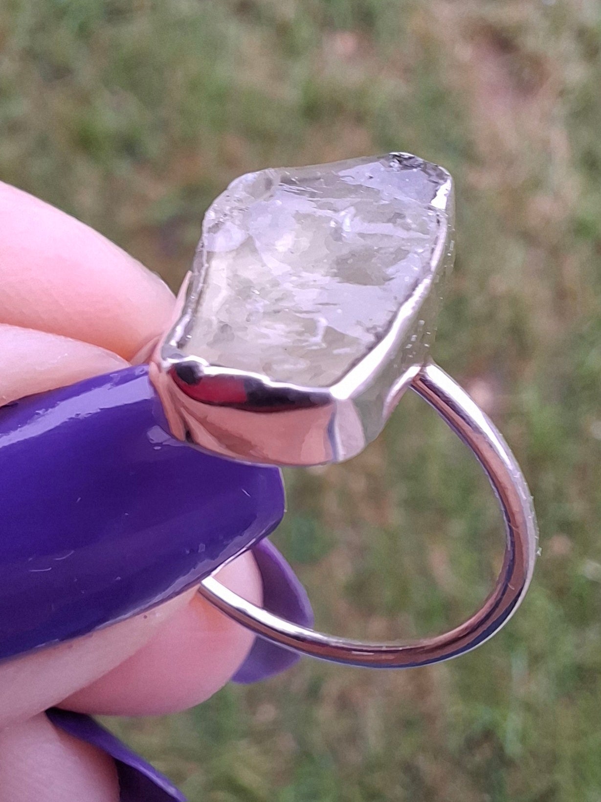 Libyan Desert Glass Ring, size large P, 925 Silver, Tektite (Ref: LR33)