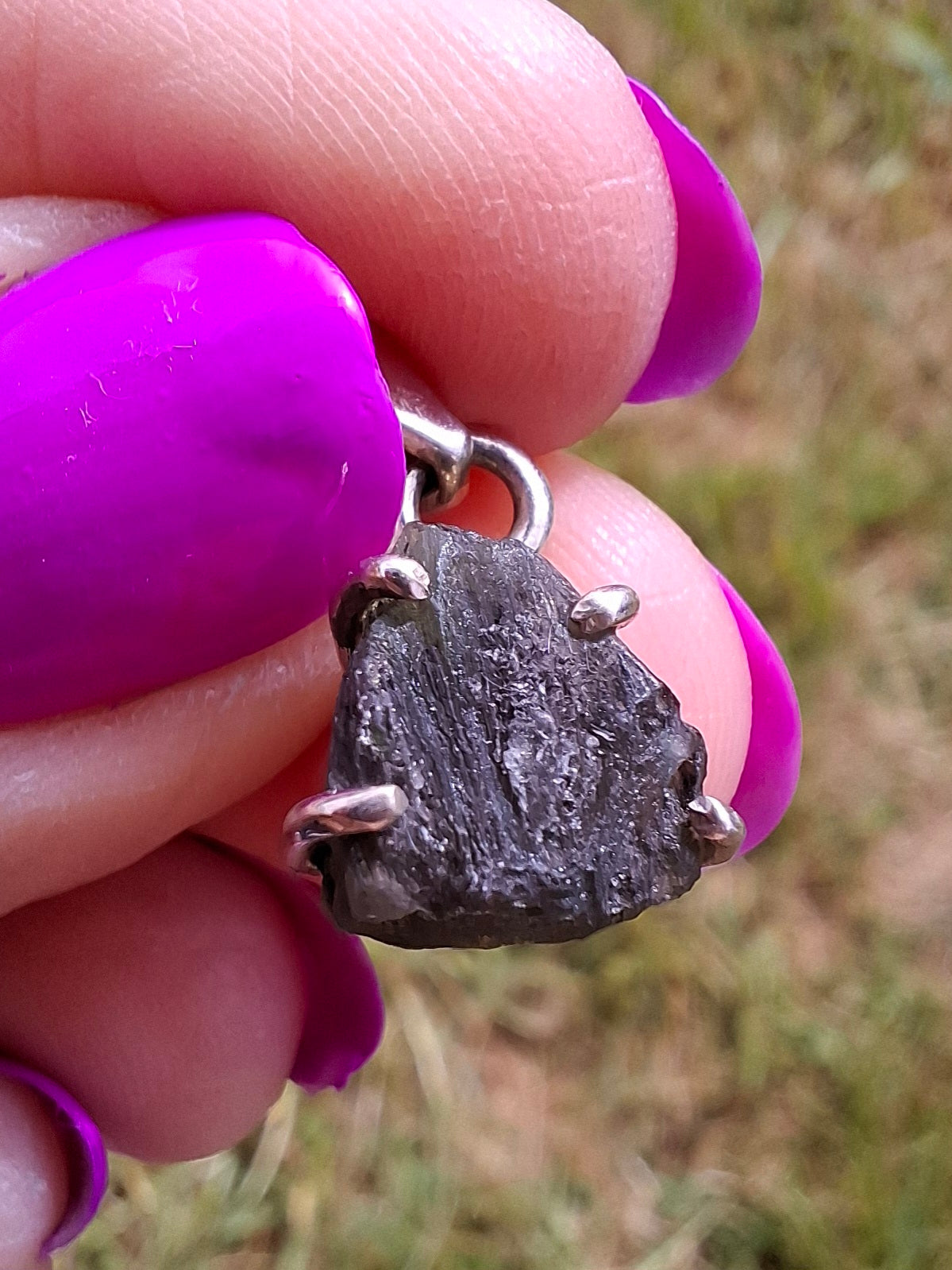 Moldavite Claw Pendant, 925 Silver, Tektite (Ref: P22)