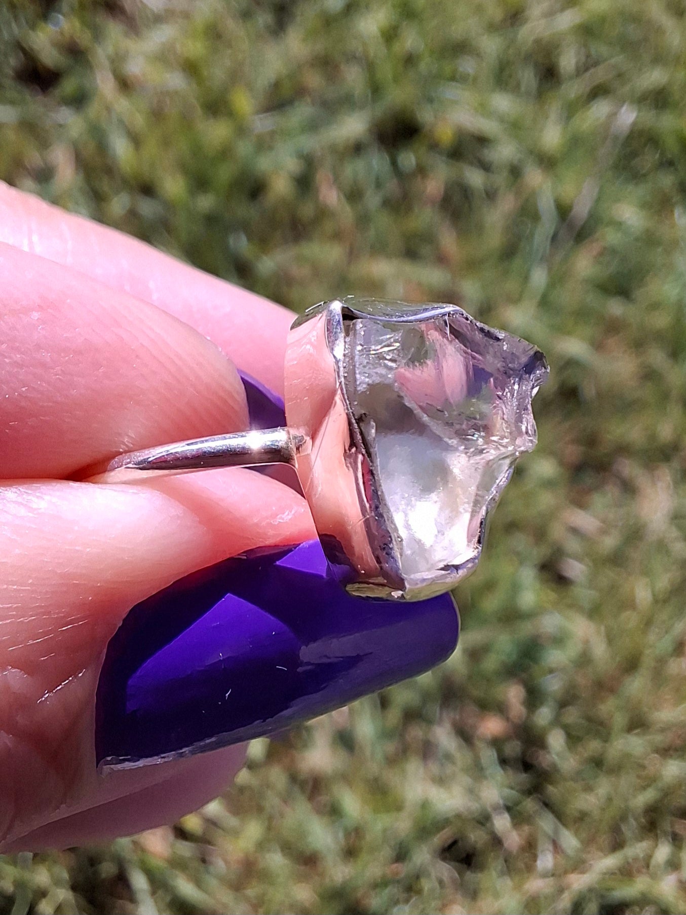 Libyan Desert Glass Ring, size large V, 925 Silver, Tektite (Ref: LR56)
