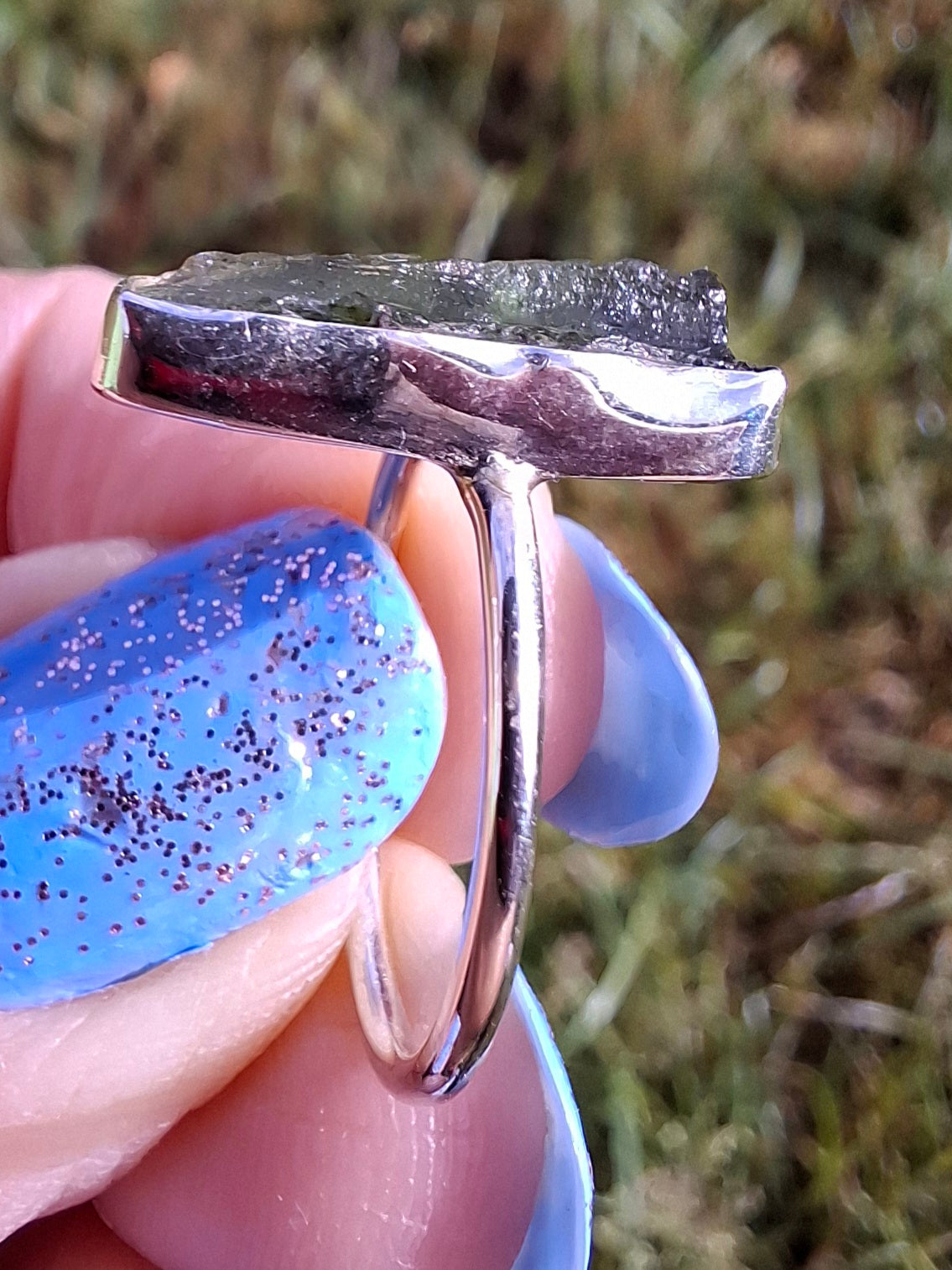 Moldavite Ring, size K, 925 Silver, Tektite (Ref: R21)