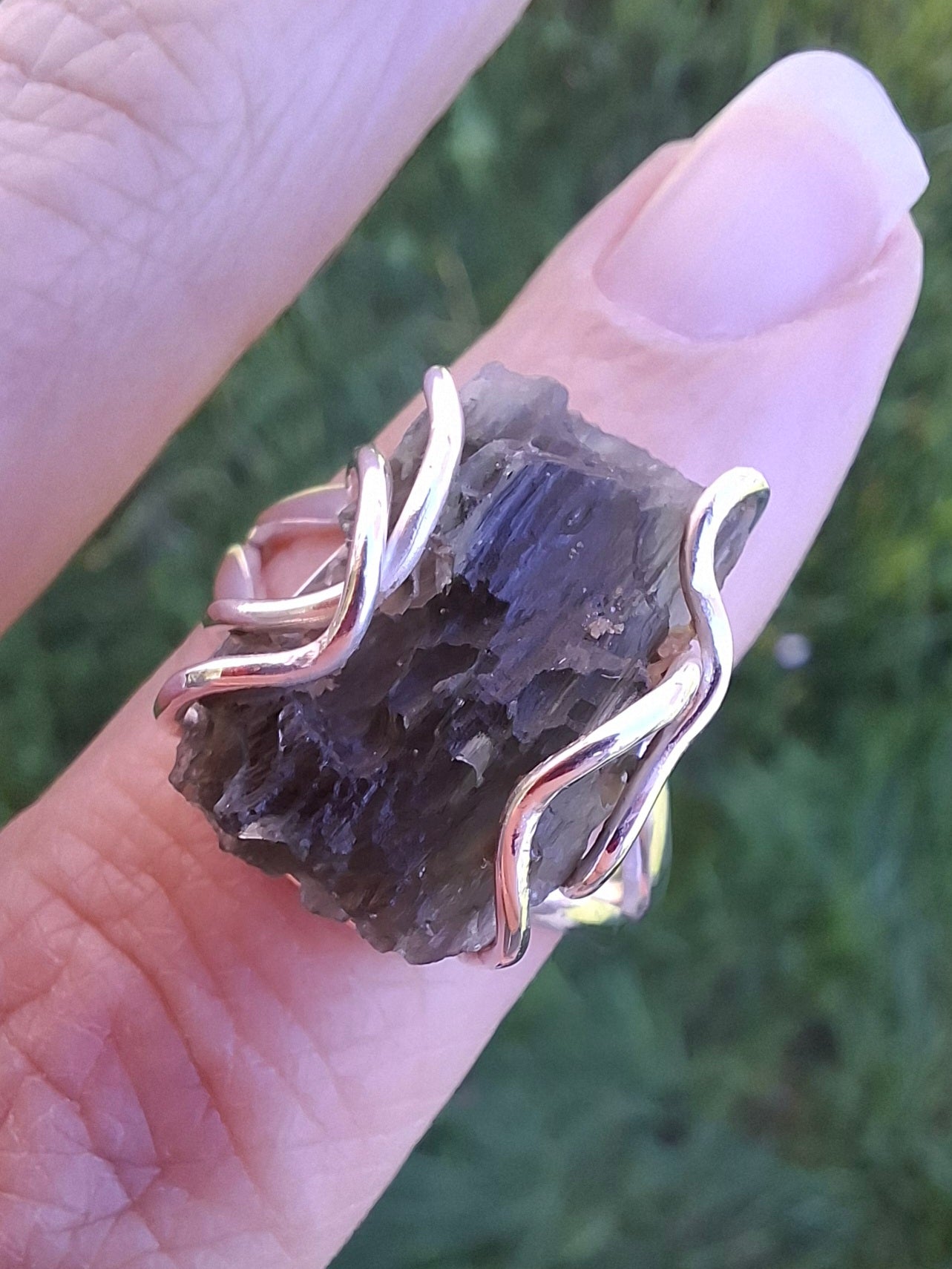 Moldavite Ring, size Q, 925 Silver, Tektite (Ref: R10)