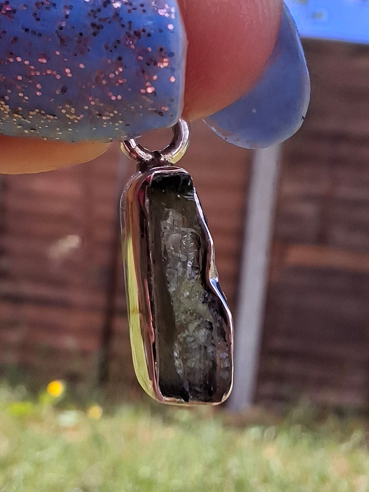 Moldavite Pendant, 925 Silver, Tektite (Ref: P77)