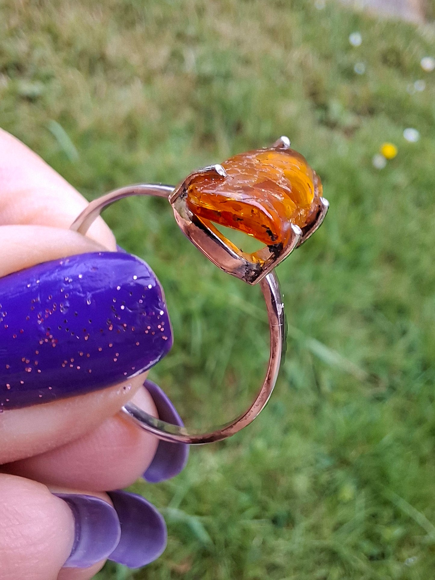 Baltic Amber Ring, size large Y, 925 Silver, Fossil (Ref: AR22)