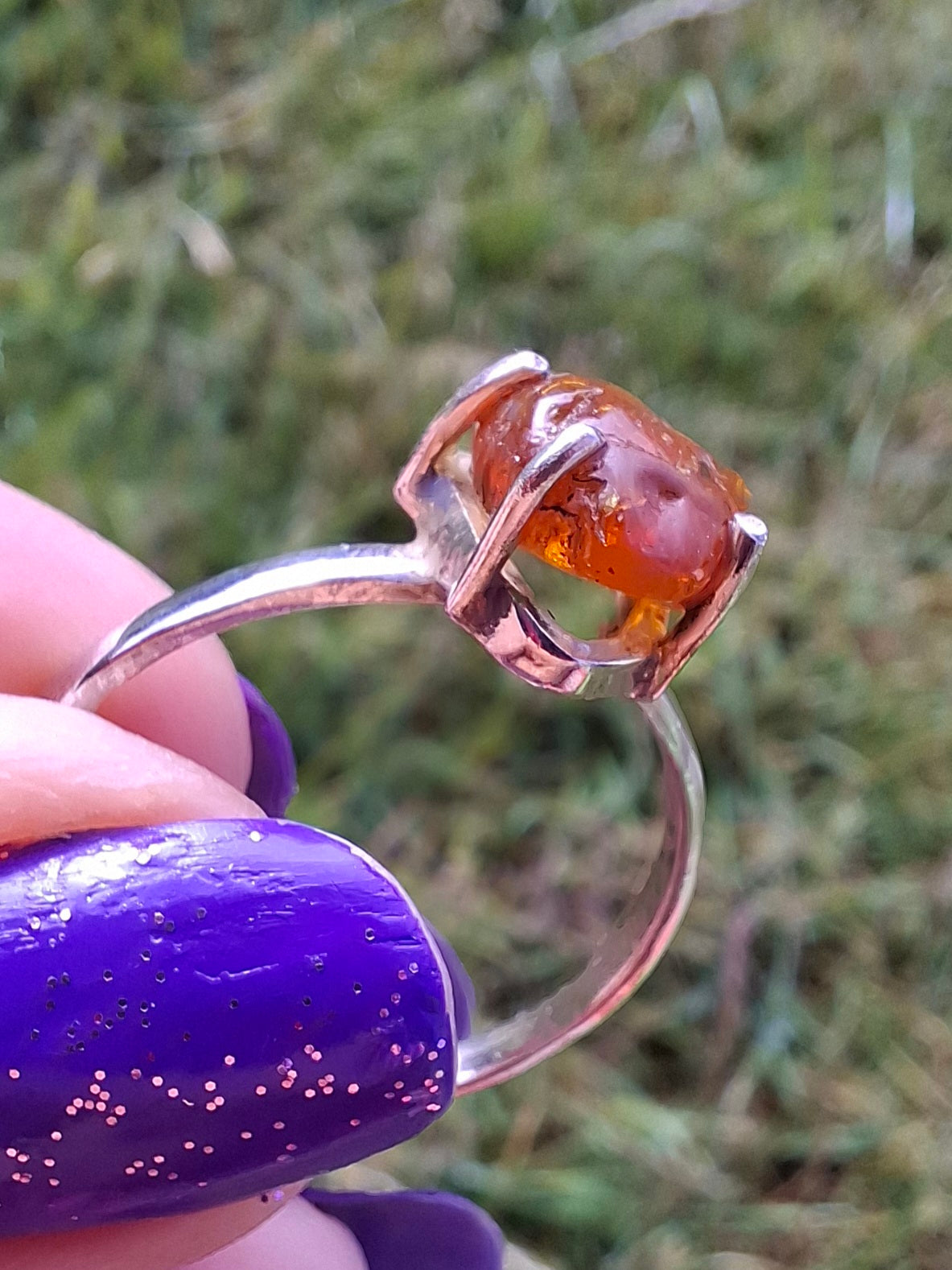 Baltic Amber Ring, size large X, 925 Silver, Fossil (Ref: AR34)