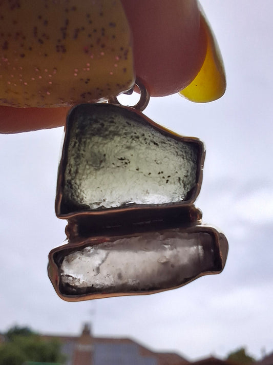 Moldavite & Libyan Desert Glass Pendant, 925 Silver, Tektite (Ref: MLP6)