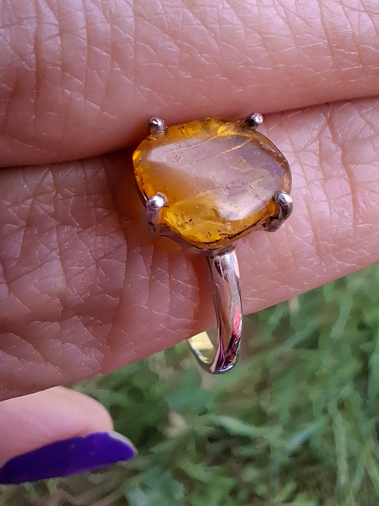 Baltic Amber Ring, size large X, 925 Silver, Fossil (Ref: AR33)