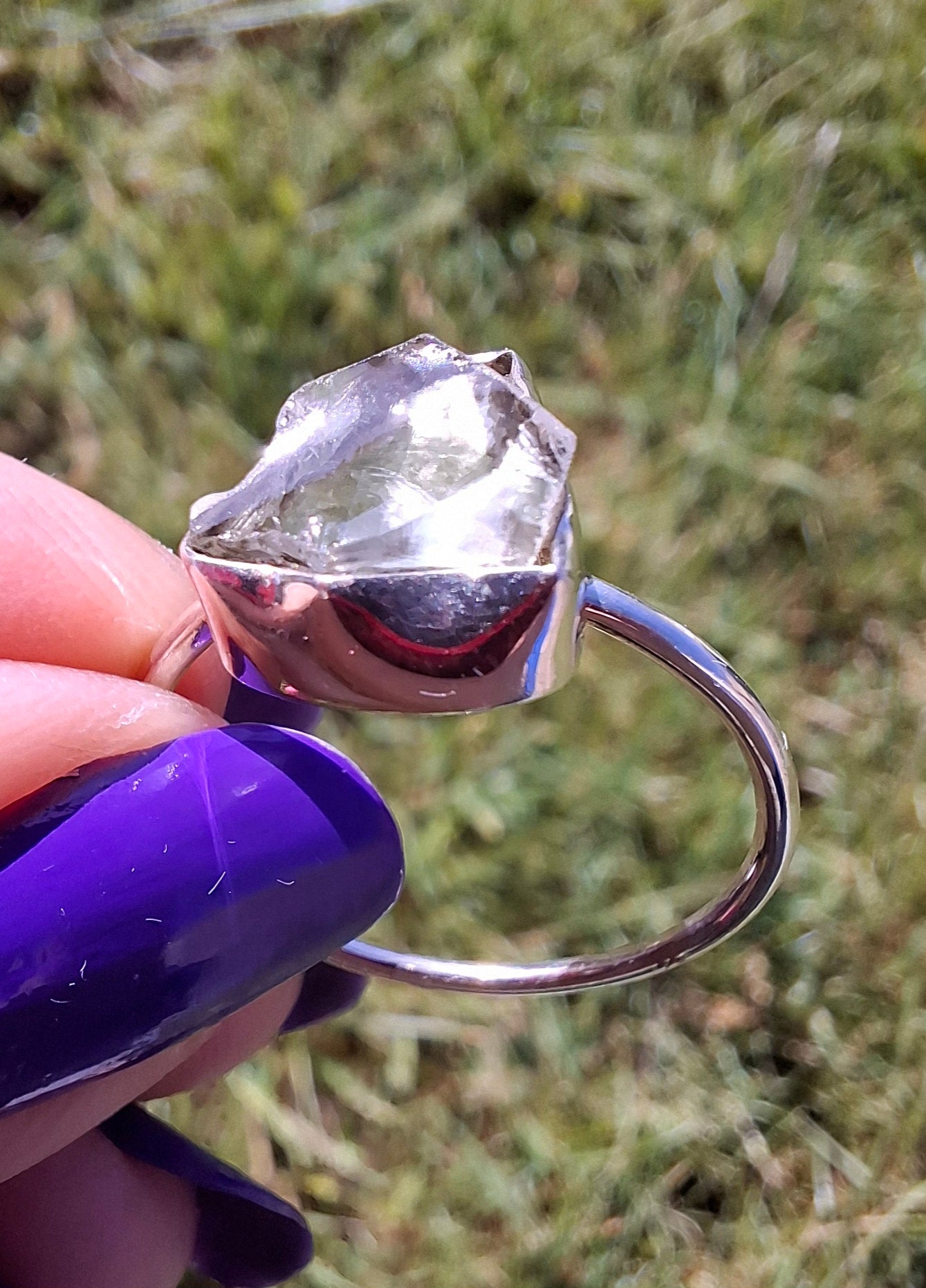 Libyan Desert Glass Ring, size large V, 925 Silver, Tektite (Ref: LR56)