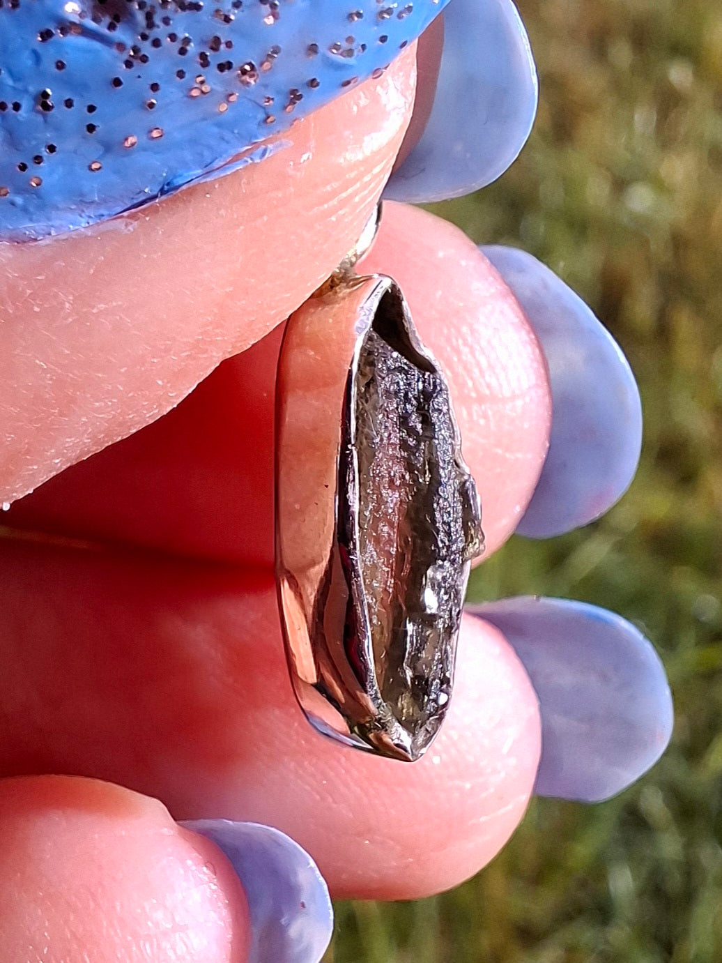 Moldavite Pendant, 925 Silver, Tektite (Ref: P43)