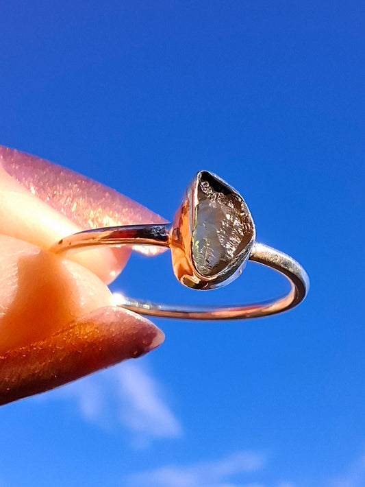 Moldavite Ring, size large L, 925 Silver, Tektite (Ref: R49)