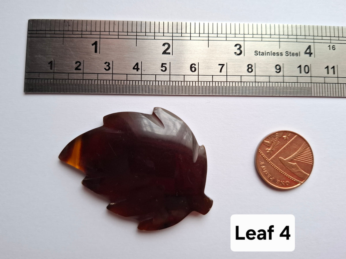 Red Amber Leaf Carving, 7.89g, Fossil (Ref: Leaf4)