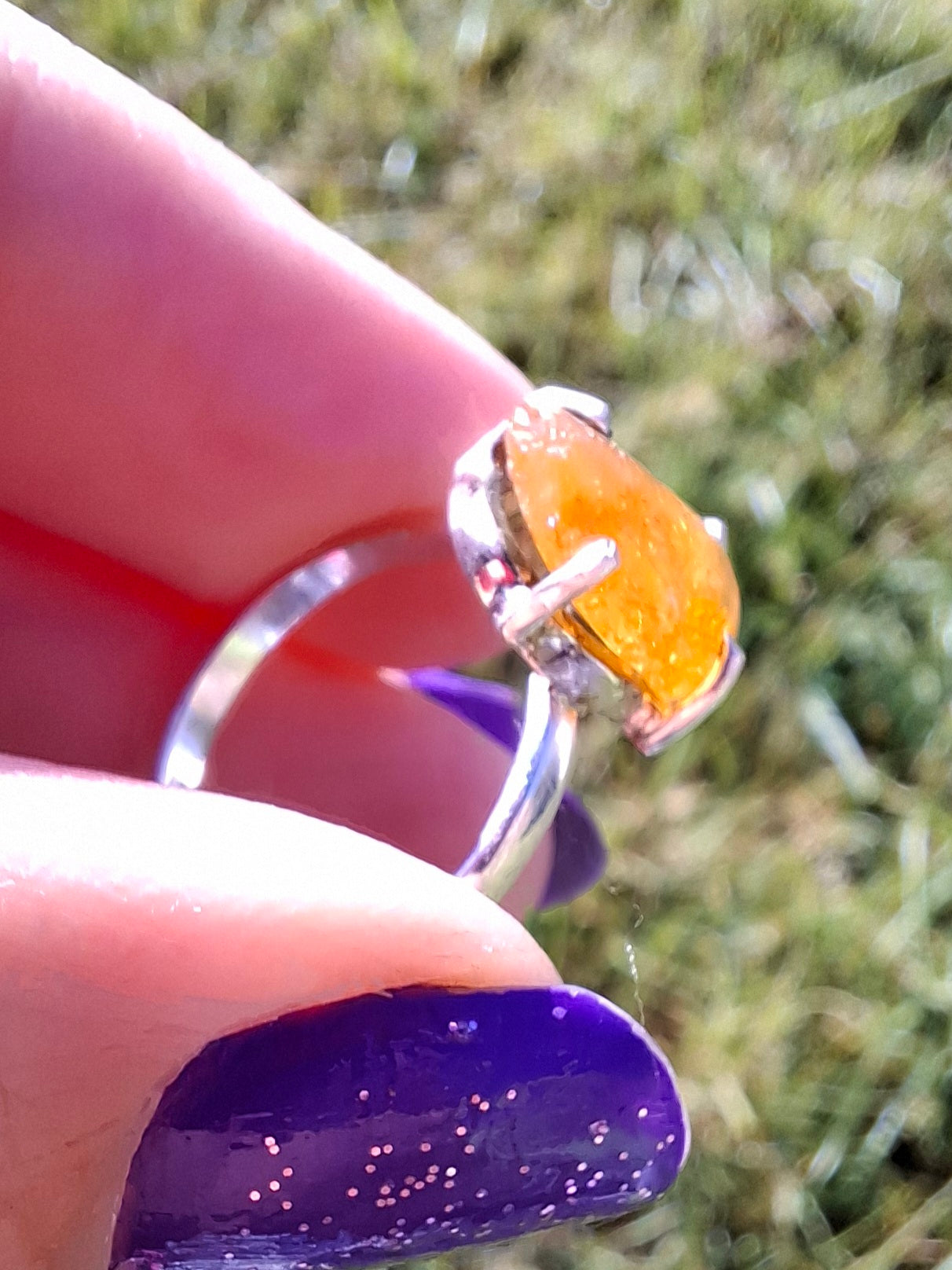 Baltic Amber Ring, size large L/small M, 925 Silver, Fossil (Ref: AR4)