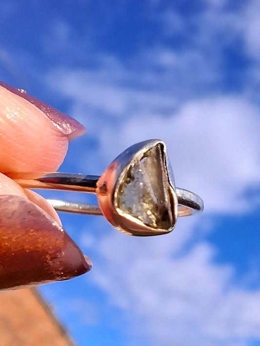 Moldavite's Ring, size large L/small M, 925 Silver, Tektite (Ref: R36)