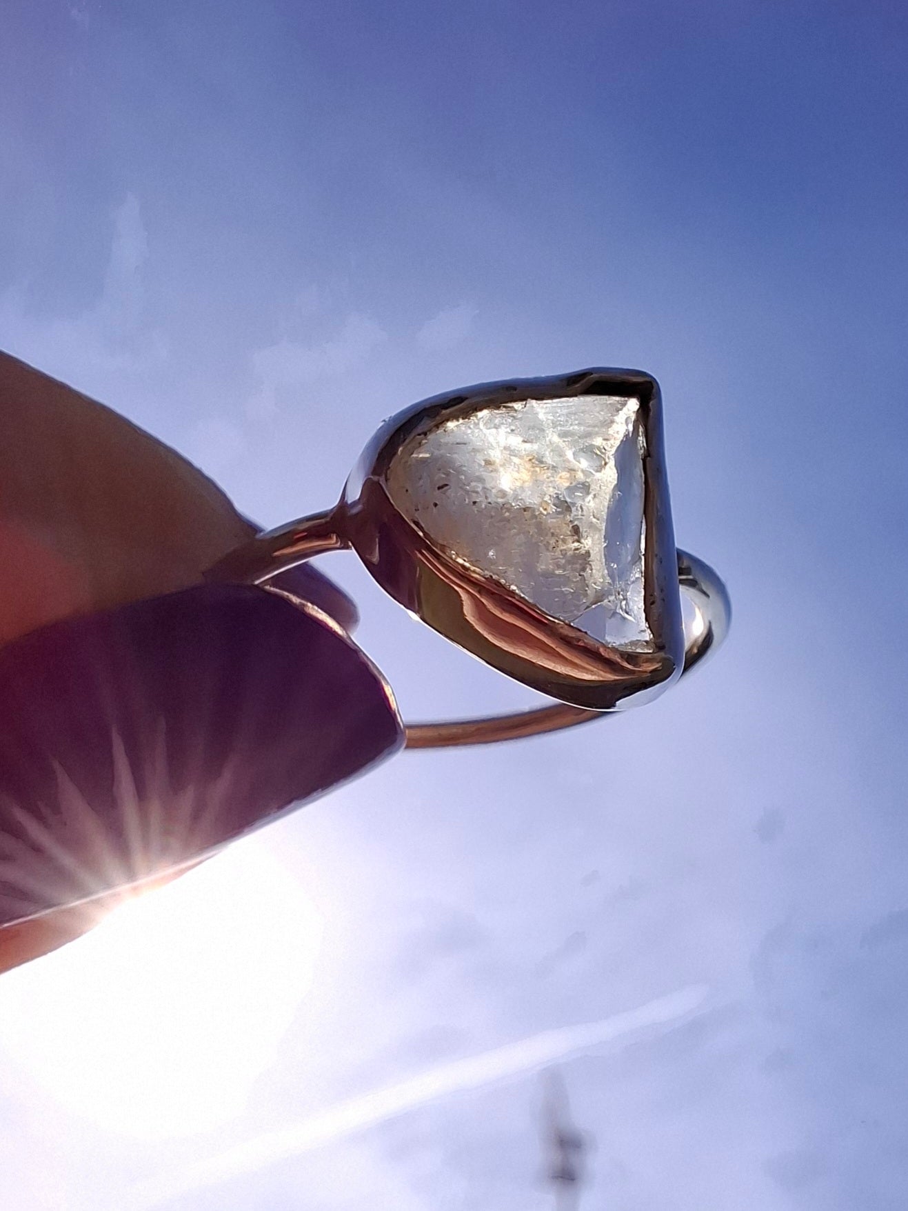 Libyan Desert Glass Ring, size small R, 925 Silver, Tektite (Ref: LR39)