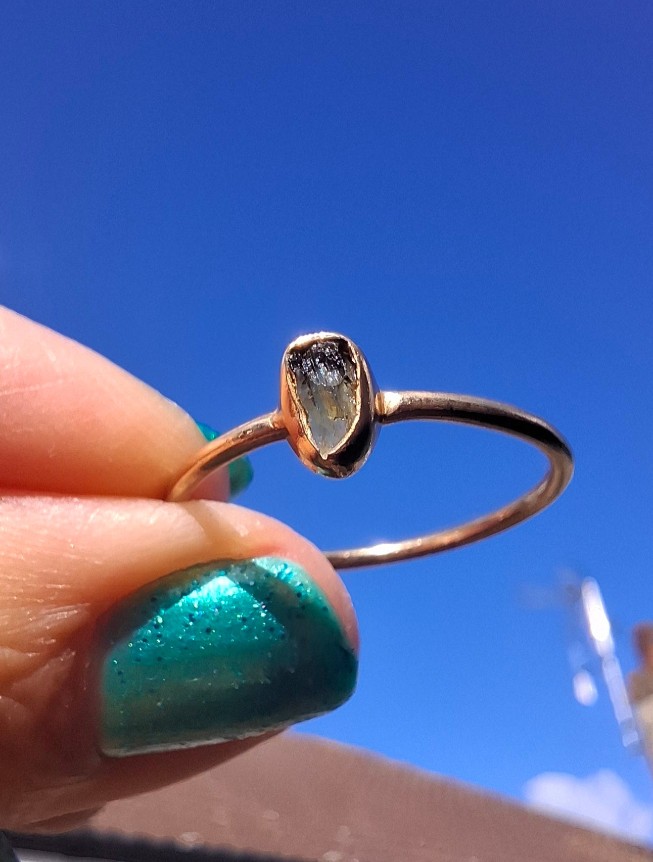 Moldavite Ring, 14K GOLD Plated, size large S, Tektite (Ref: R345)