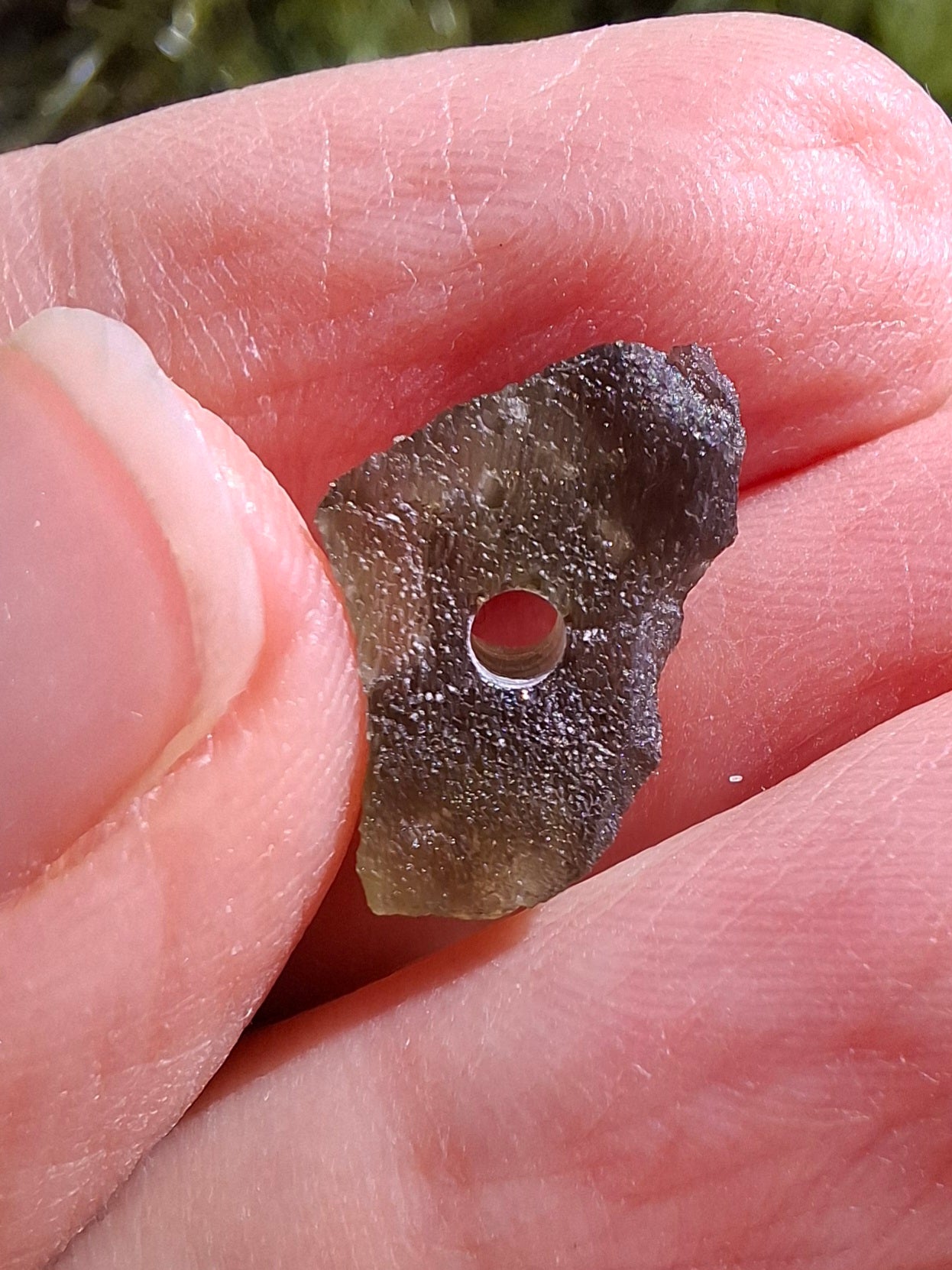 DRILLED, Moldavite Piece, 0.96g, Tektite (Ref: D27)