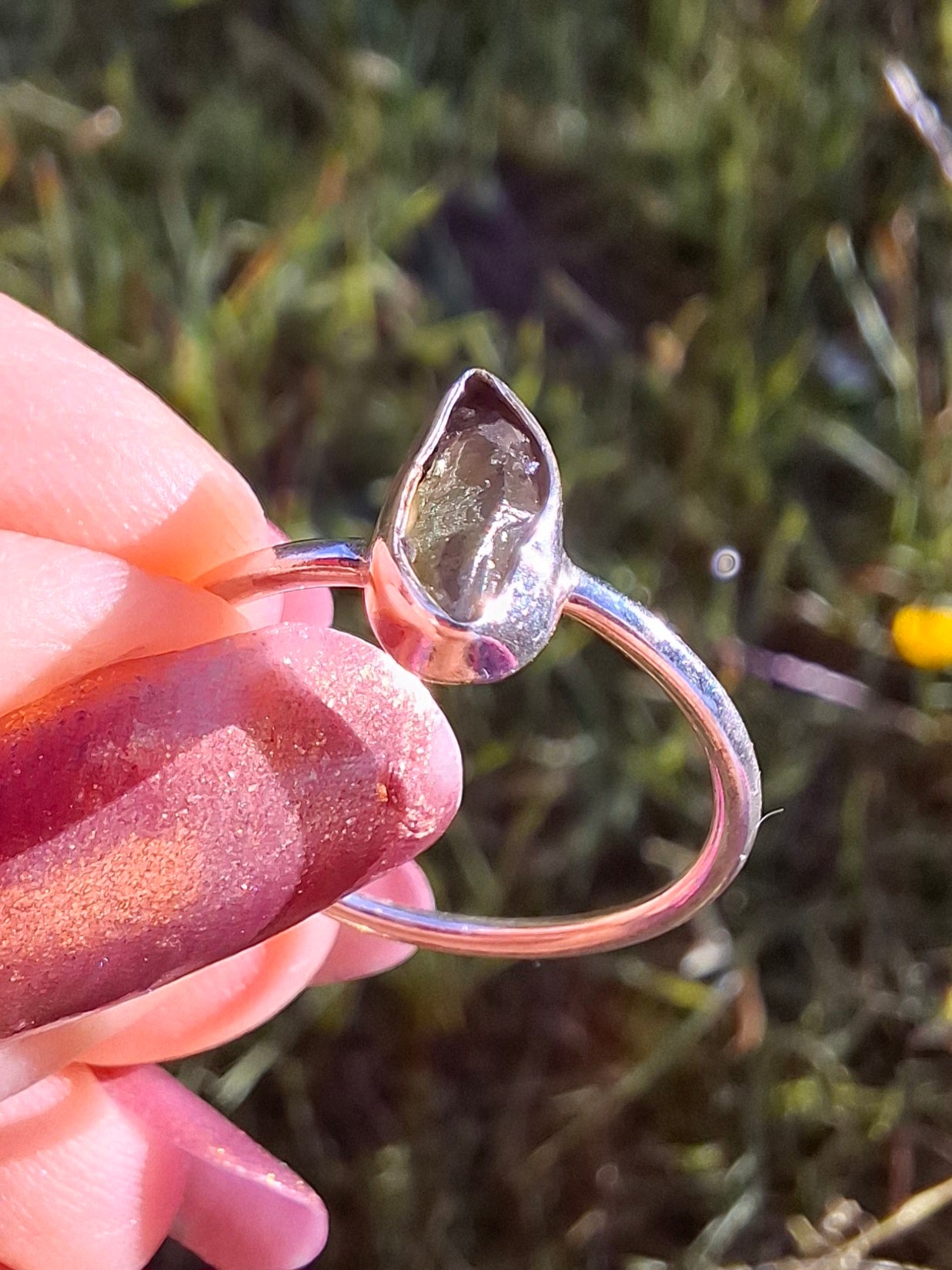 Moldavite Ring, size large M/small N, 925 Silver, Tektite (Ref: R39)