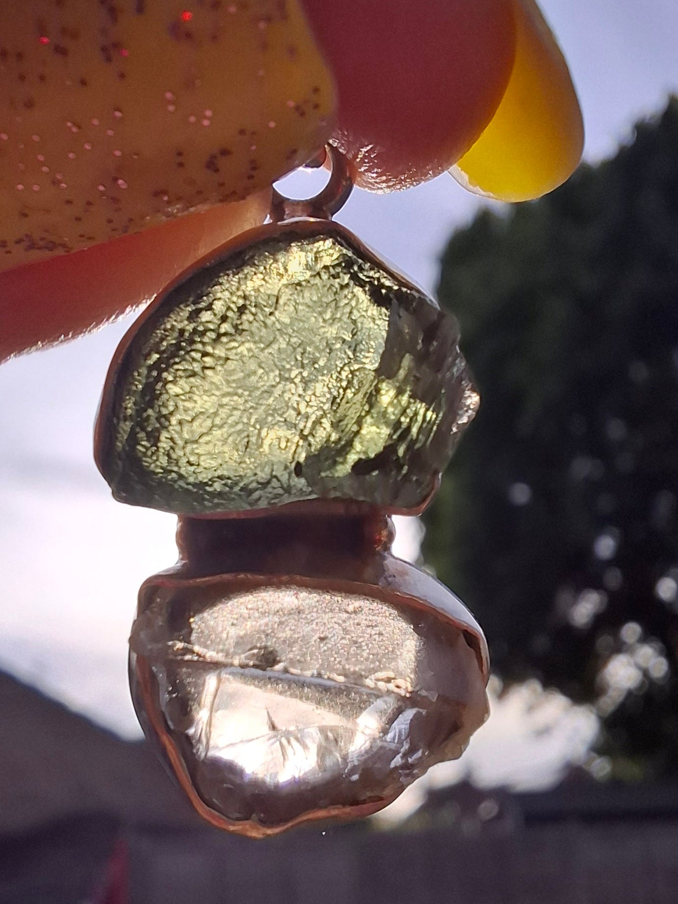 Moldavite & Libyan Desert Glass Pendant, 925 Silver, Tektite (Ref: MLP17)