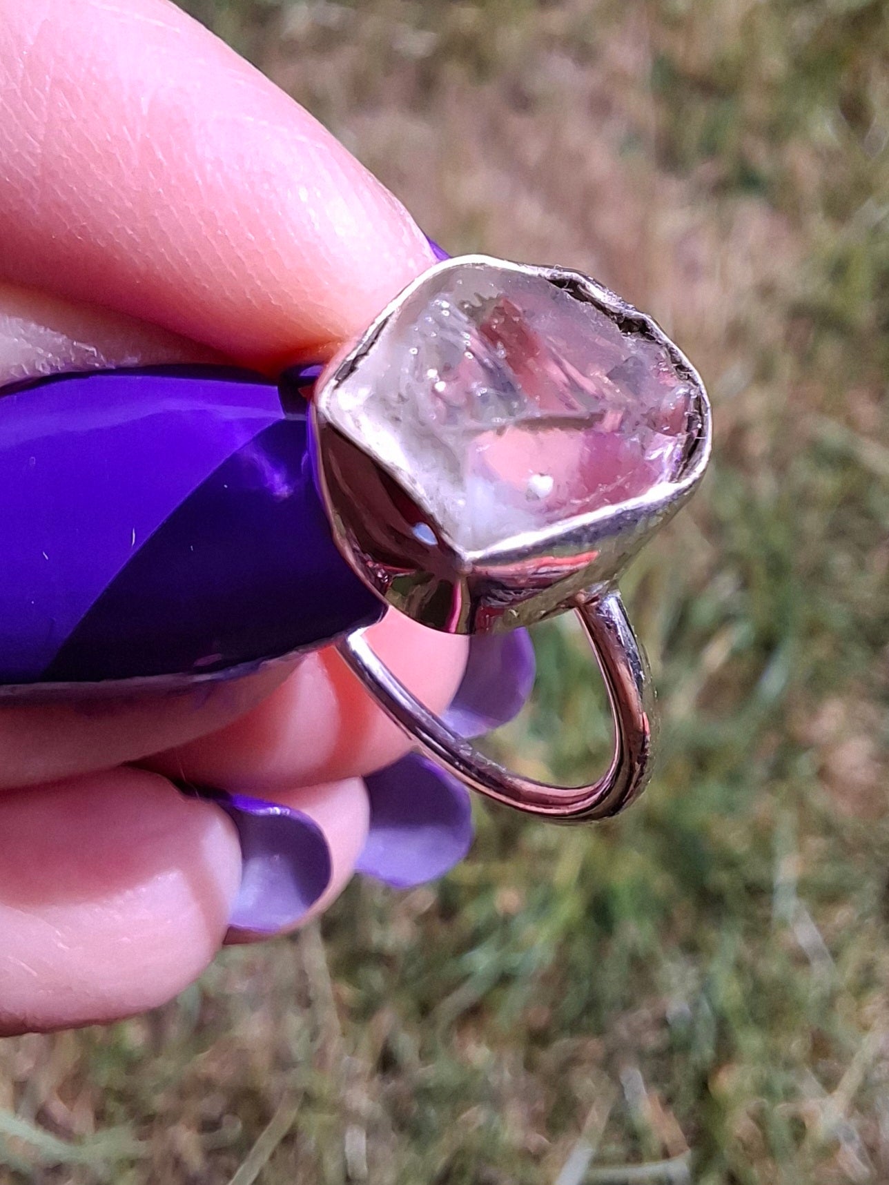 Libyan Desert Glass Ring, size large J, 925 Silver, Tektite (Ref: LR9)
