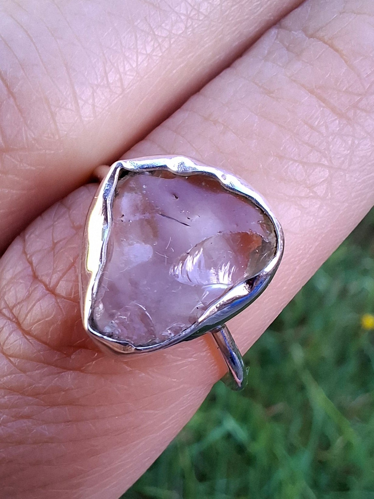 Libyan Desert Glass Ring, size small R, 925 Silver, Tektite (Ref: LR40)