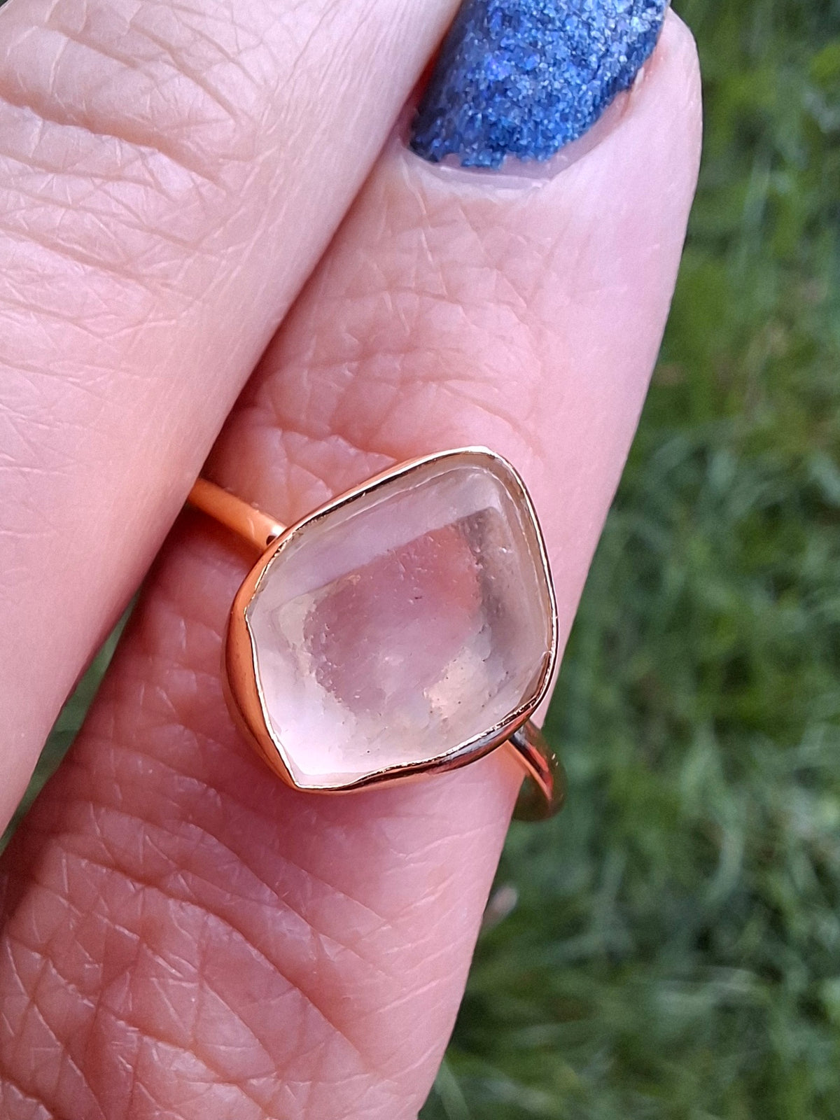 Libyan Desert Glass Ring, 14K GOLD Plated, size large T, Tektite (Ref: LR83)
