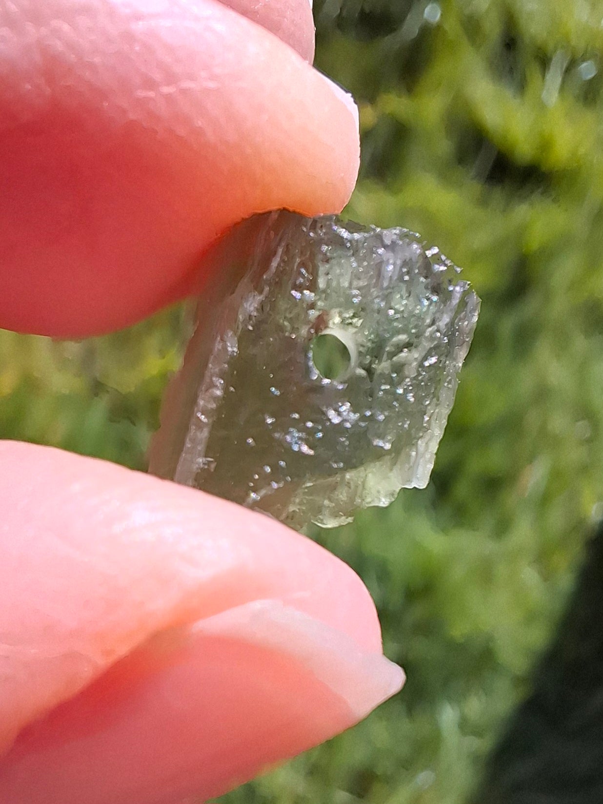 DRILLED, Moldavite Piece, 0.74g, Tektite (Ref: D13)