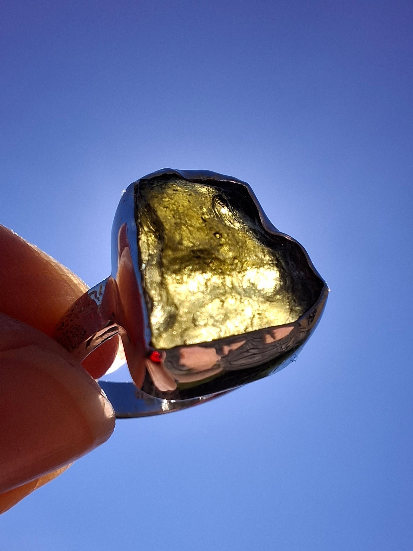 Moldavite Ring, size large M/small N, 925 Silver, Tektite (Ref: R309)