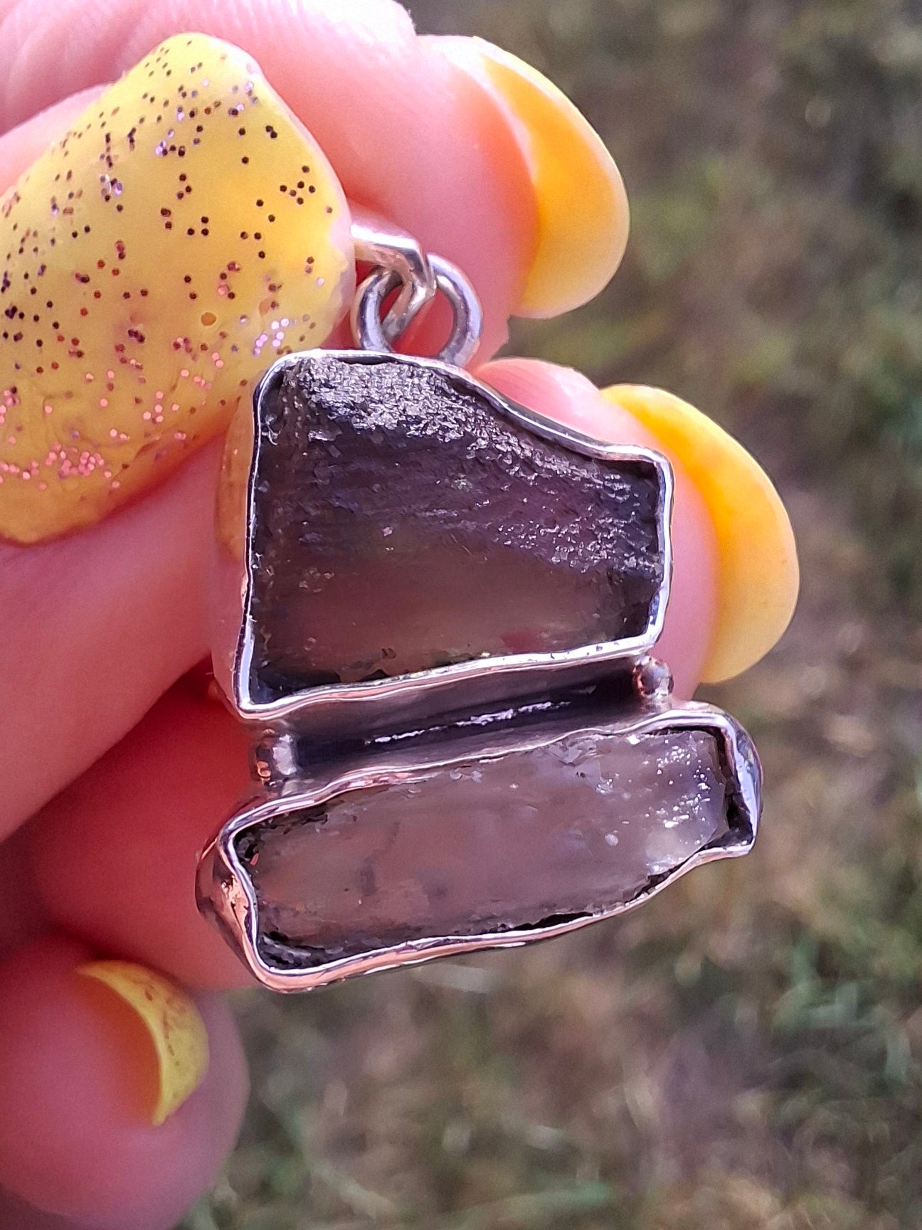 Moldavite & Libyan Desert Glass Pendant, 925 Silver, Tektite (Ref: MLP6)