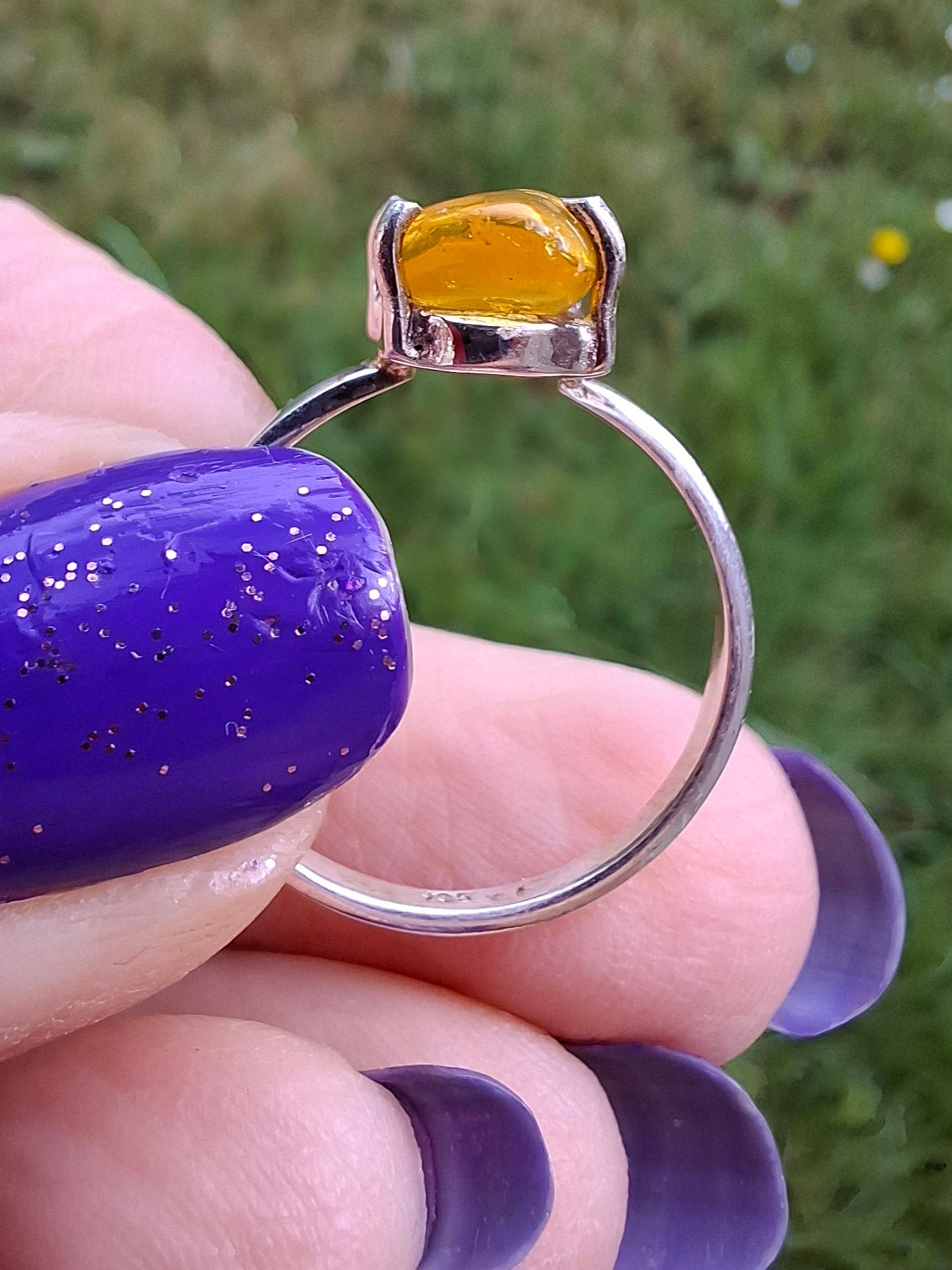 Baltic Amber Ring, size O, 925 Silver, Fossil (Ref: AR11)