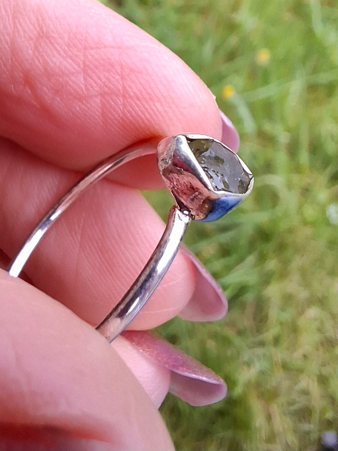 Moldavite Ring, size large T, 925 Silver, Tektite (Ref: R70)