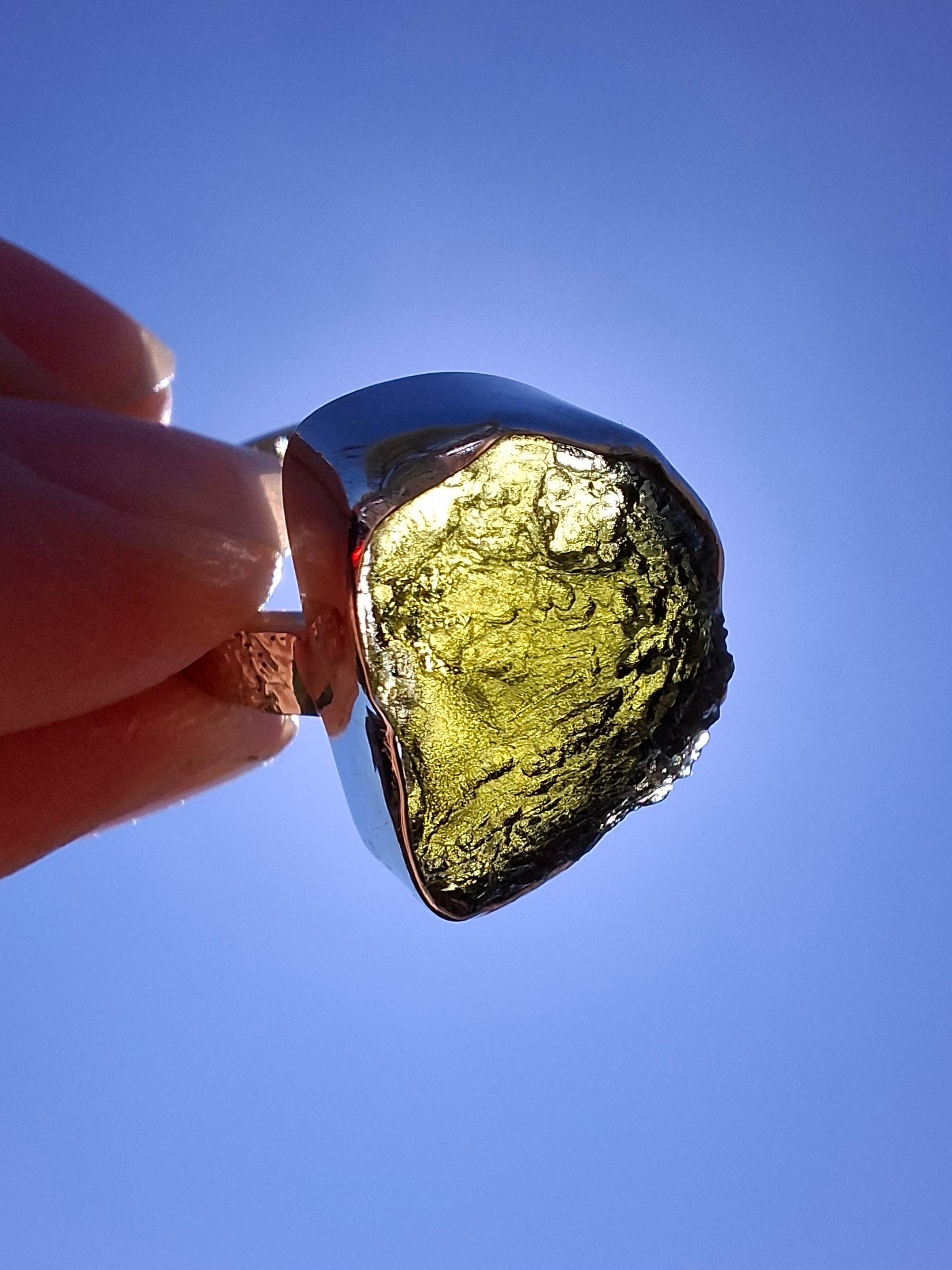 Moldavite Ring, size K, 925 Silver, Tektite (Ref: R300)