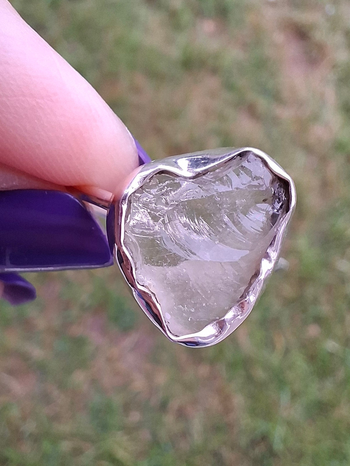 Libyan Desert Glass Ring, size large P, 925 Silver, Tektite (Ref: LR32)