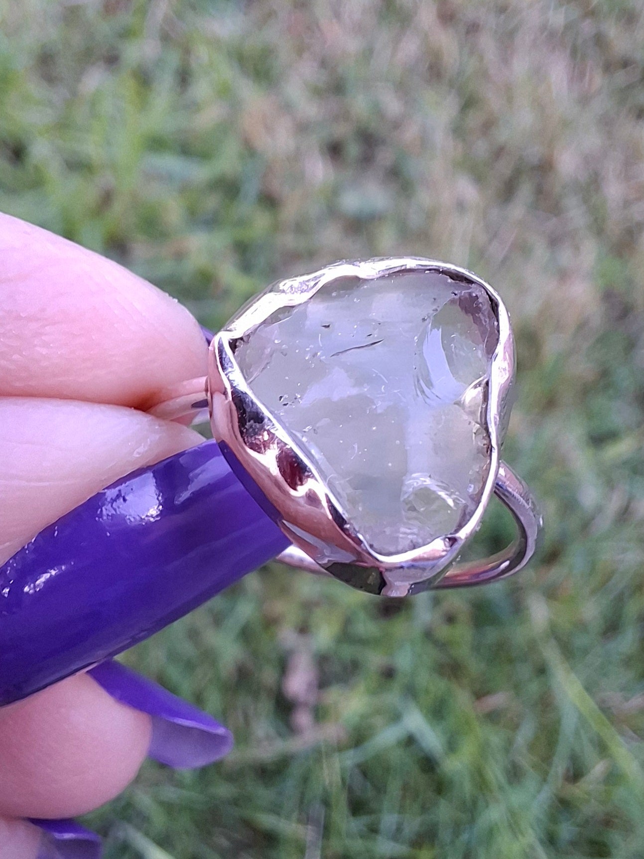 Libyan Desert Glass Ring, size small R, 925 Silver, Tektite (Ref: LR40)