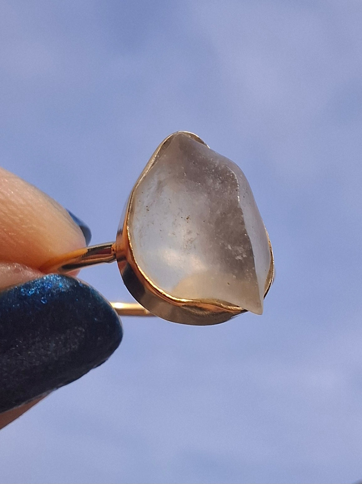 Libyan Desert Glass Ring, 14K GOLD Plated, size small O, Tektite (Ref: LR74)