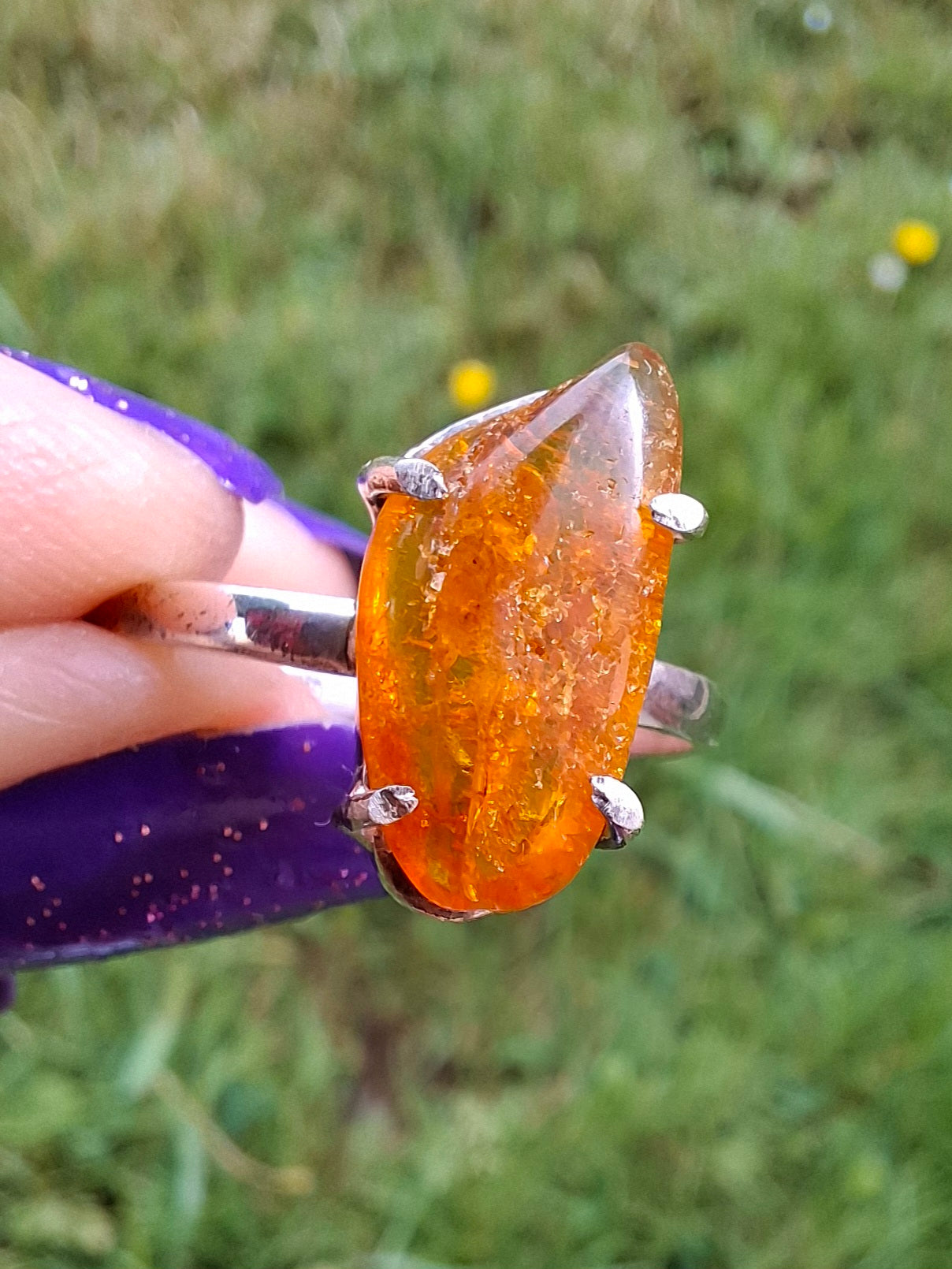 Baltic Amber Ring, size large T/small U, 925 Silver, Fossil (Ref: AR19)
