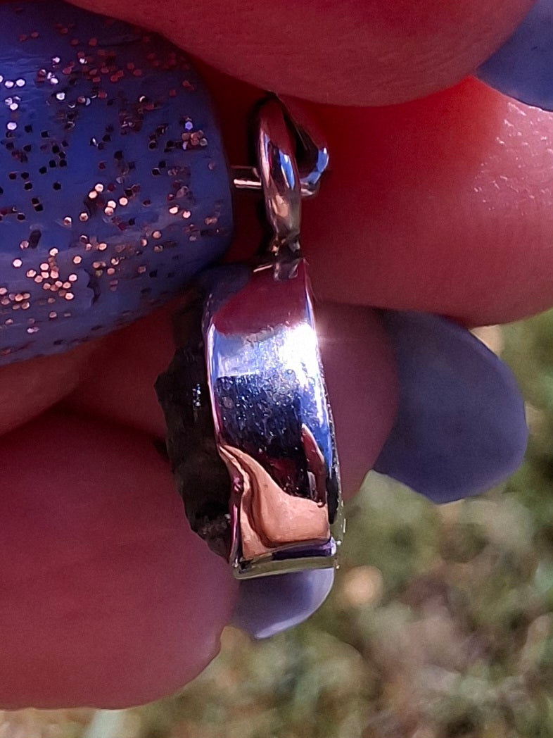 Moldavite Pendant, 925 Silver, Tektite (Ref: P78)