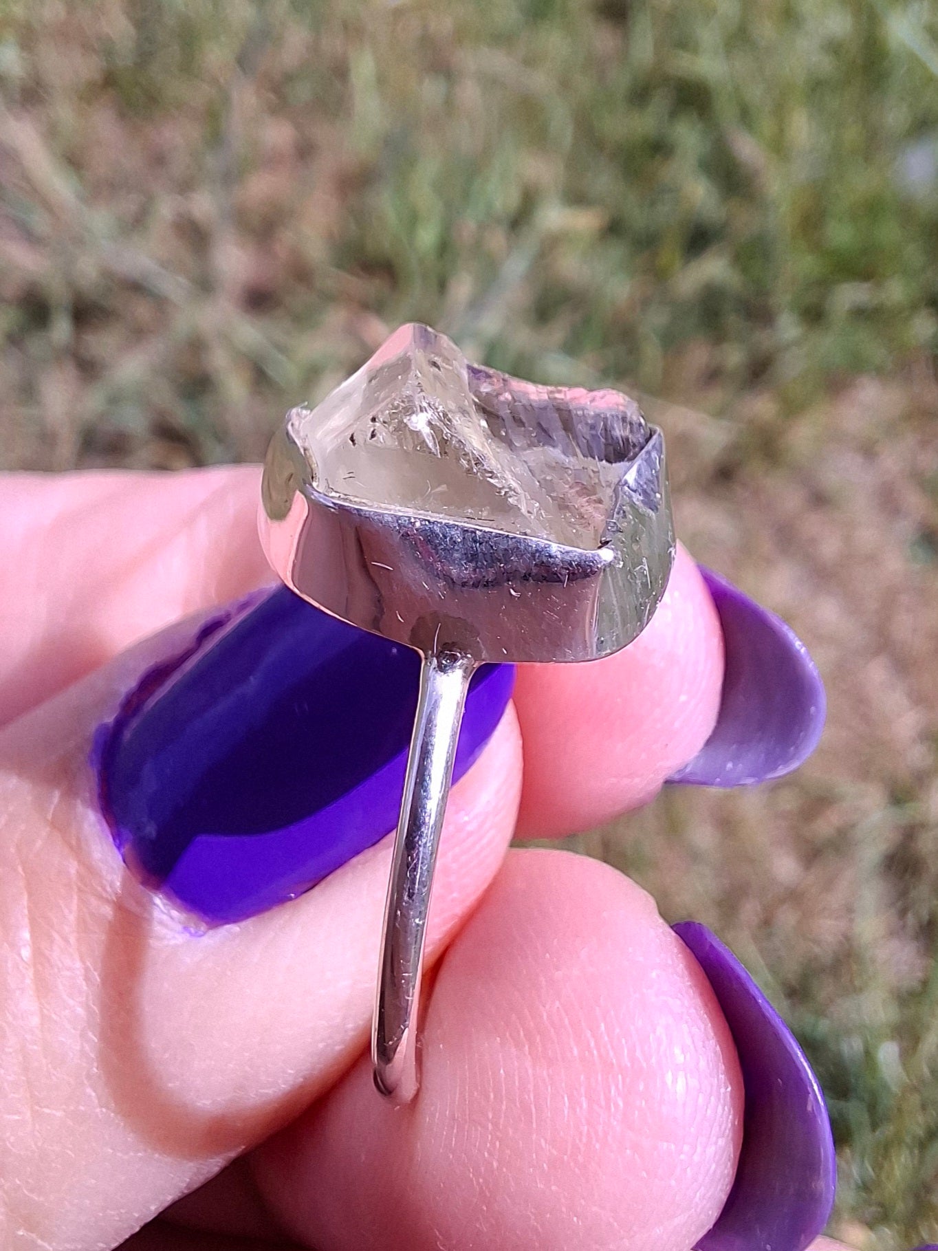 Libyan Desert Glass Ring, size P, 925 Silver, Tektite (Ref: LR26)