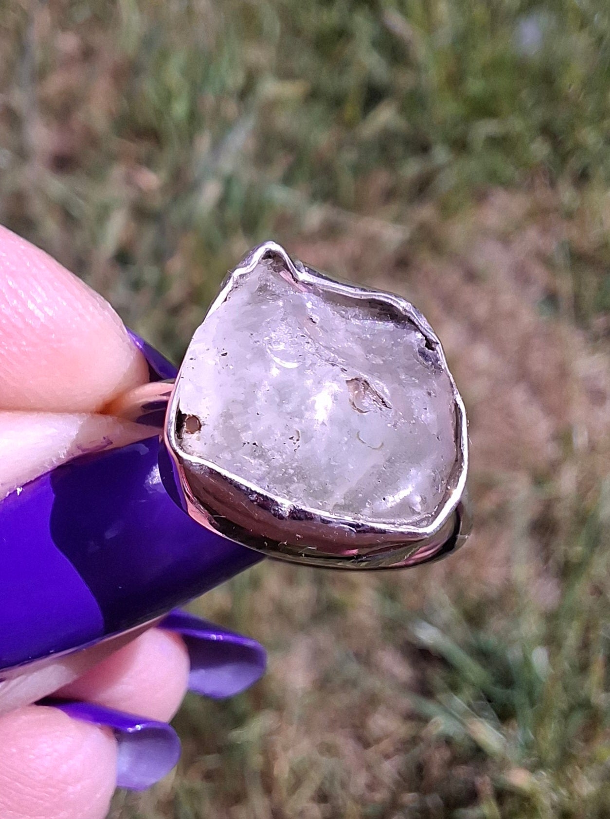 Libyan Desert Glass Ring, size P, 925 Silver, Tektite (Ref: LR27)