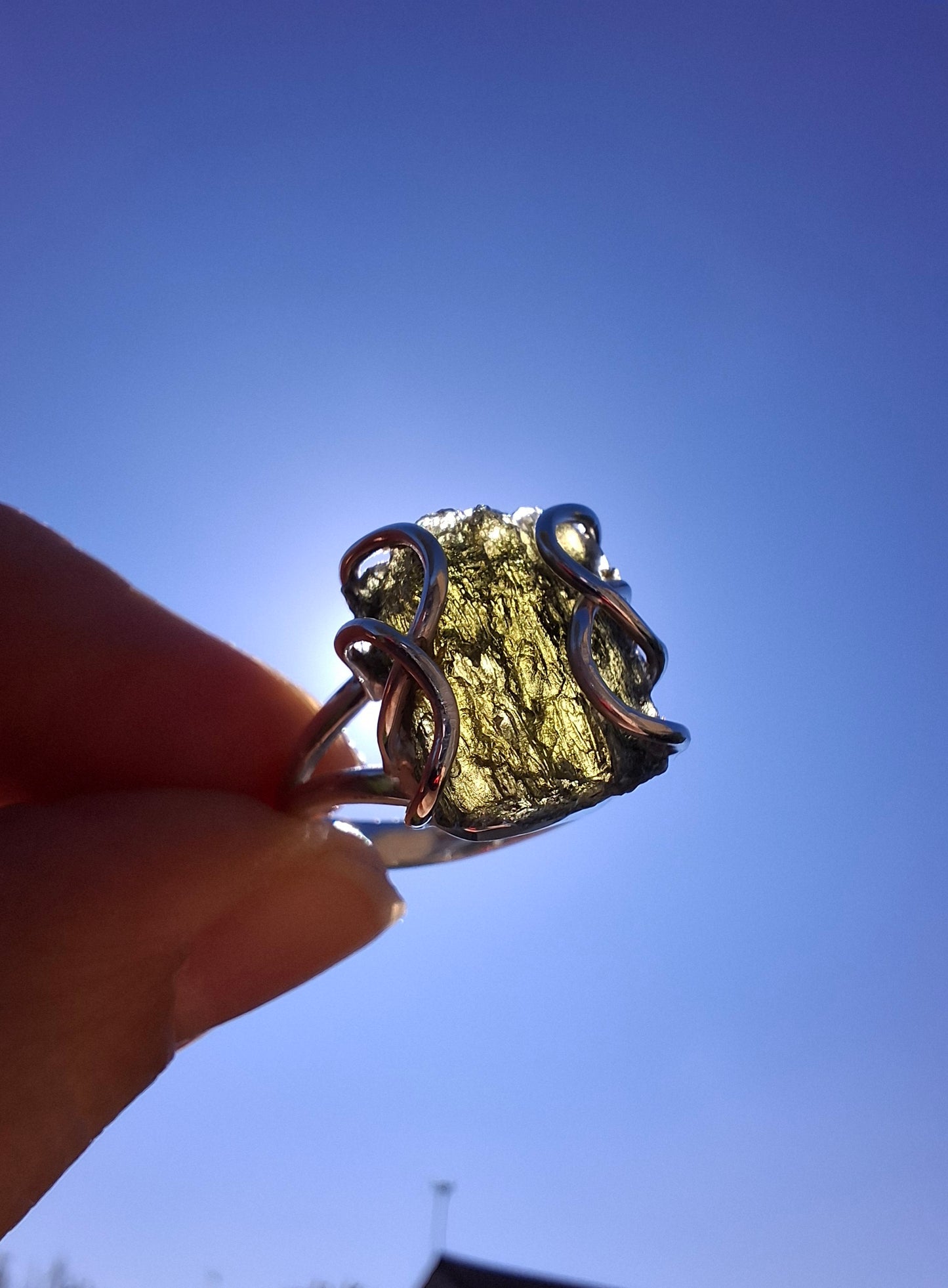 Moldavite Ring, size U, 925 Silver, Tektite (Ref: R14)