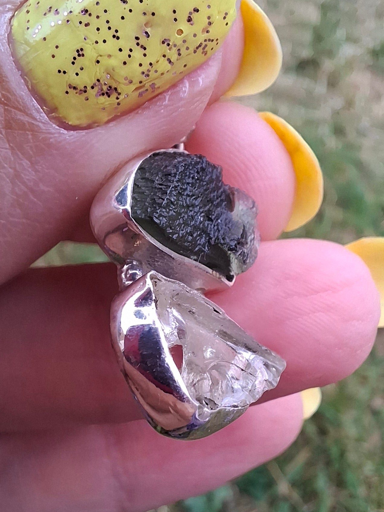 Moldavite & Libyan Desert Glass Pendant, 925 Silver, Tektite (Ref: MLP17)